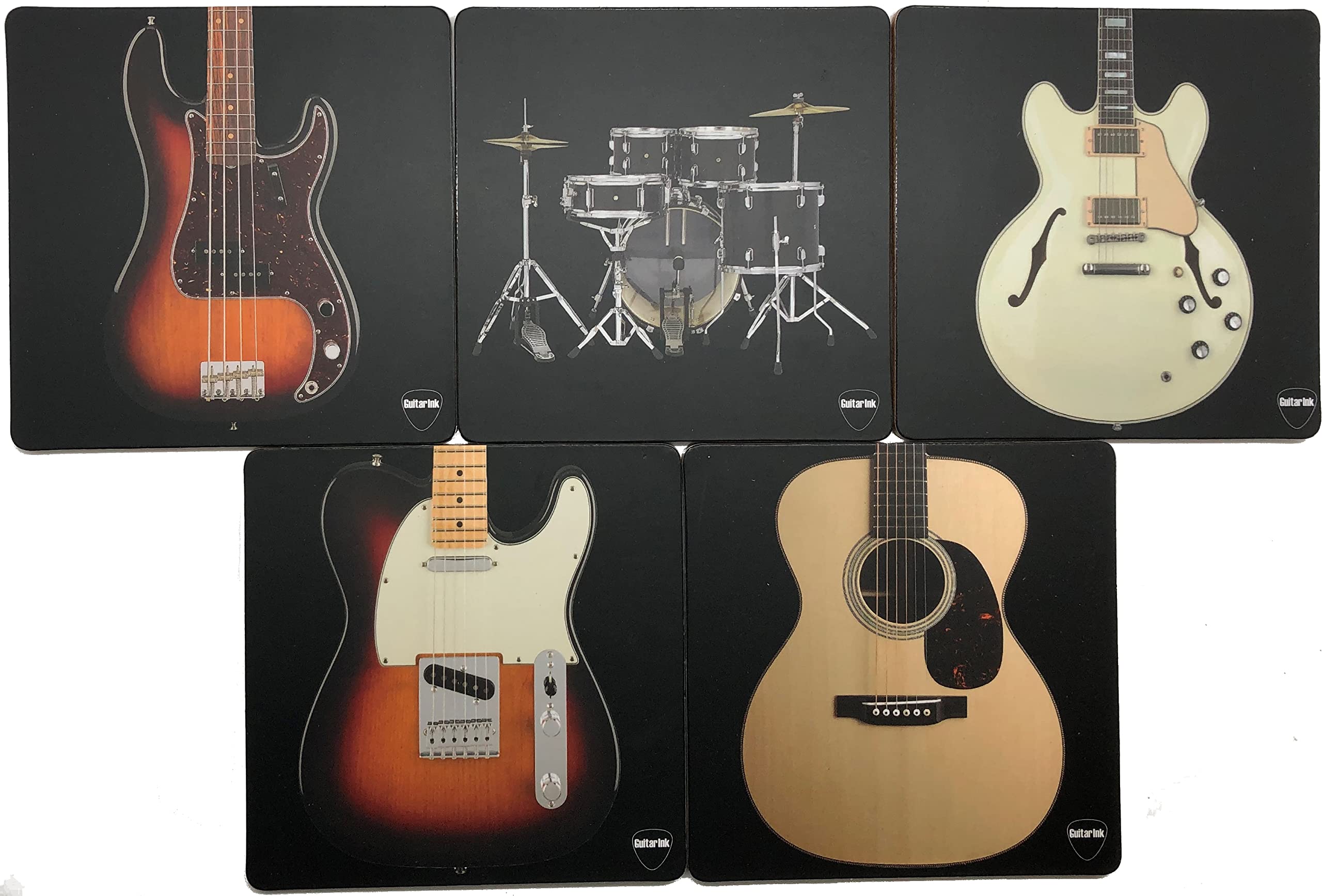 Guitar Drink Coaster Set - 5 Extra-Large Band-Themed Coasters with Classic Guitar, Bass & Drum Designs - Perfect Gift for Musicians & Music Lovers - Ideal for Home Bars, Studios & Music Rooms