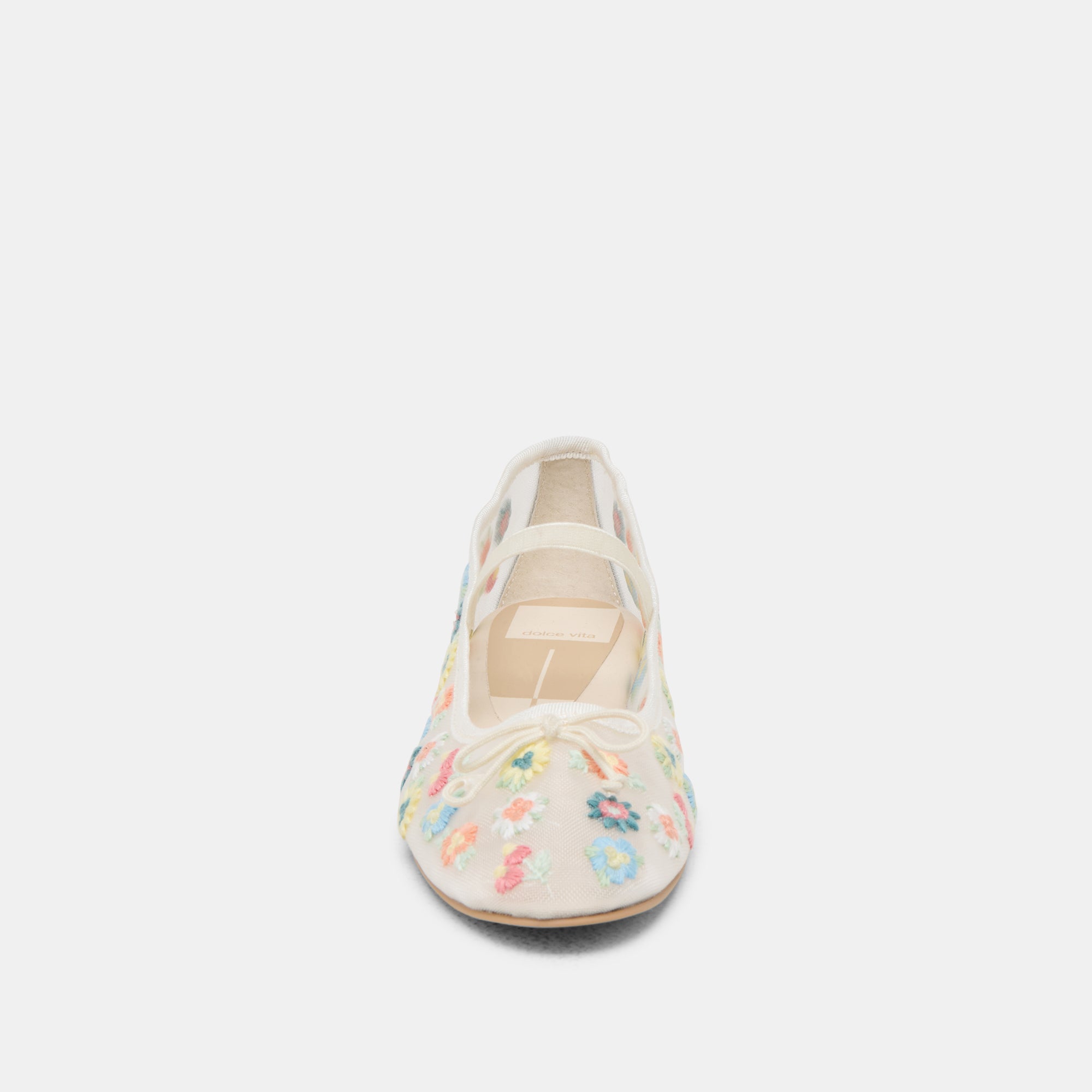 Cadel Floral Ballet Flats for Women - Ivory Floral Mesh Comfortable Slip-On Shoes - Perfect for Casual Wear, Work, and Dance