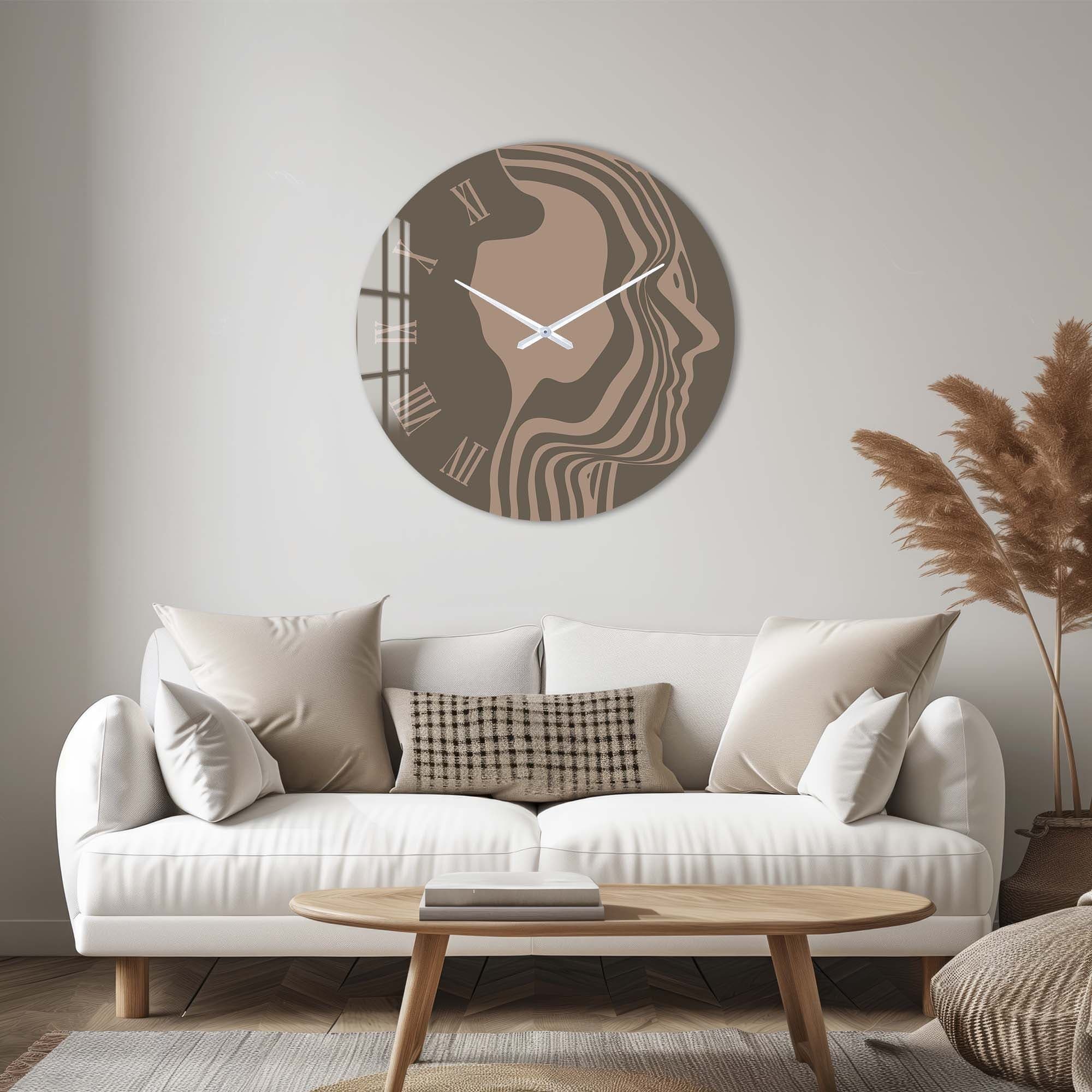 Elegant Brown Silhouette Glass Wall Clock - Modern Home & Office Decor - Perfect for Living Room, Bedroom, or Kitchen