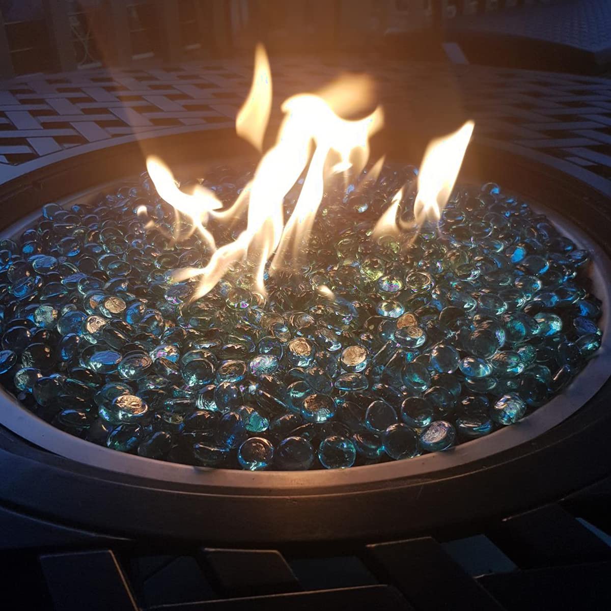 18 Pound Fire Glass Beads - Premium Reflective Azure Blue Fire Pit Glass for Gas Fireplace, Vase Fillers & Aquarium Decor - Enhances Flames & Adds Elegant Sparkle to Indoor/Outdoor Fire Features
