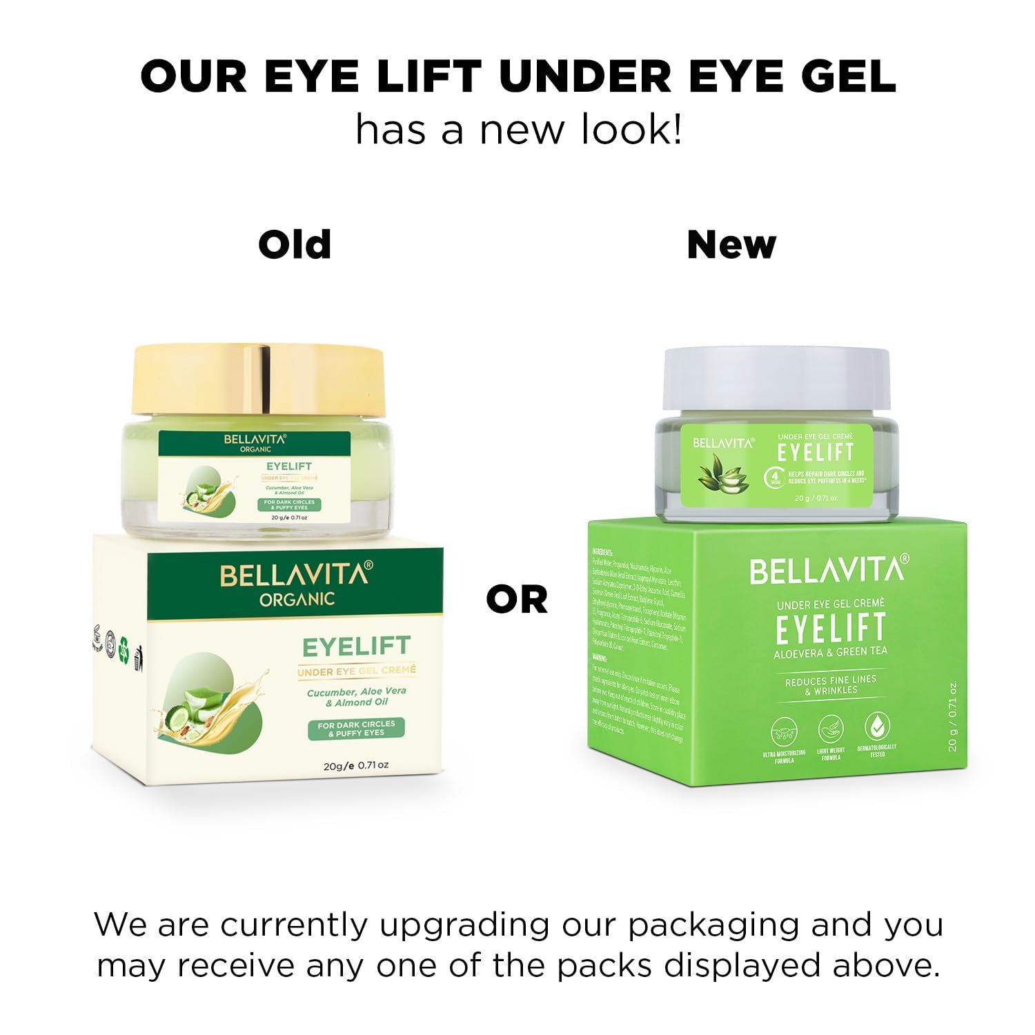 Bella Vita Organic EyeLift Hydrating Under Eye Cream Gel - Dark Circle & Puffiness Treatment for Women & Men, Anti-Wrinkle & Fine Line Reduction, 20g (2-Pack) | Day & Night Use for Brighter, Youthful Eyes
