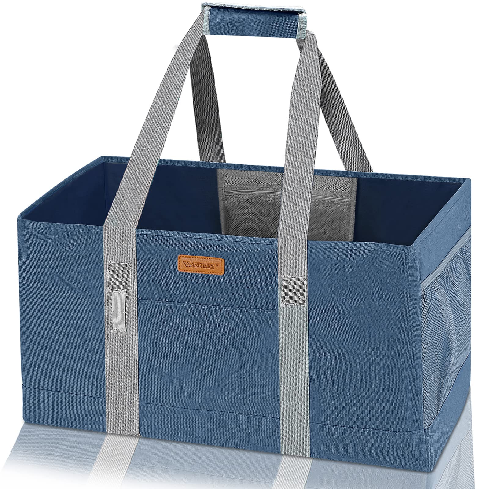 WONDAY Extra Large Reusable Grocery Tote Bag - Heavy Duty Shopping Bag for Groceries, Storage, Picnic, Beach, Laundry & Pool - Perfect for Kitchen, Travel & Outdoor Activities (Dark Blue)