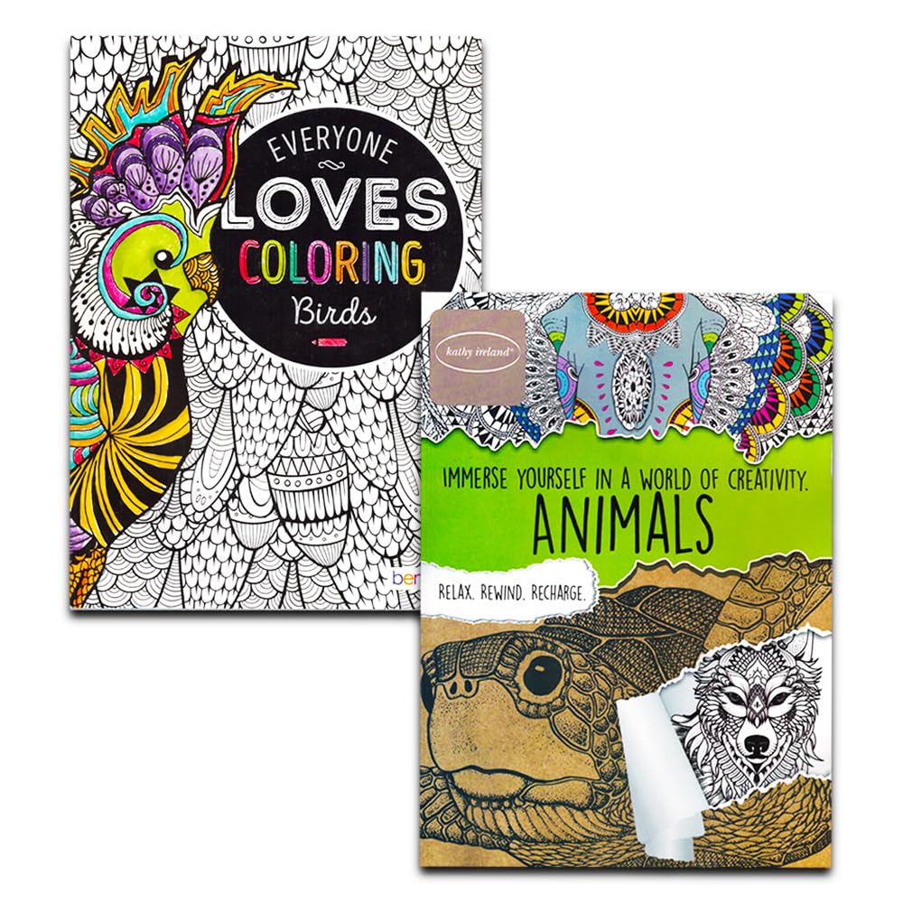 Adult Coloring Books Set with Pencils - 4 Stress Relief Books for Adults | Home Relaxation & Art Therapy