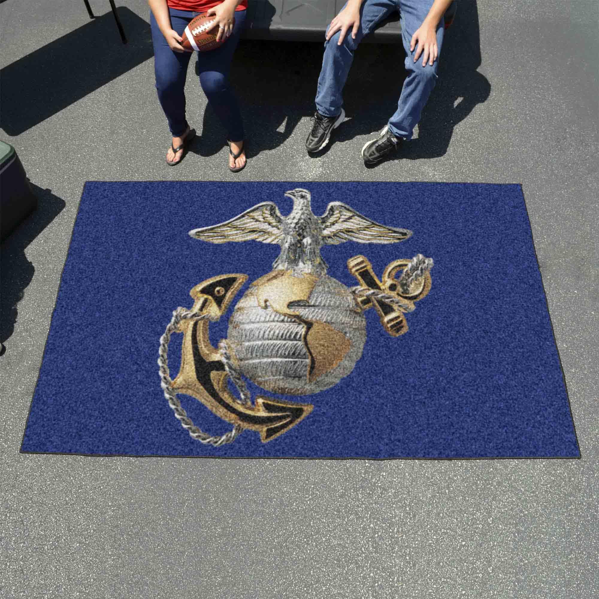 FANMATS 25143 U.S. Marines Ulti-Mat Rug - 5ft x 8ft Navy Blue | Premium Sports Fan Area Rug, Durable Home Decor & Tailgating Mat for Game Rooms, Man Caves & Outdoor Events