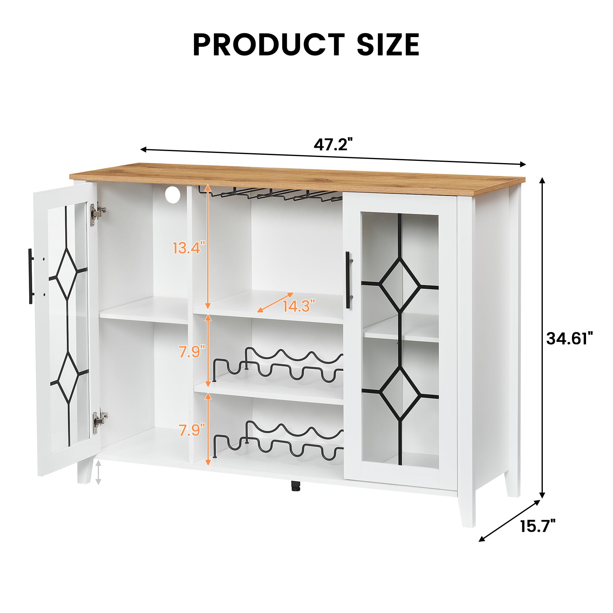 IDEALHOUSE Antique White Wine Bar Cabinet with LED Lights - Home Coffee Station with Wine Glass Rack, Kitchen Buffet Sideboard Storage Cabinet - Perfect for Bar, Dining Room & Kitchen Decor | Modern Home Entertaining & Storage Solution