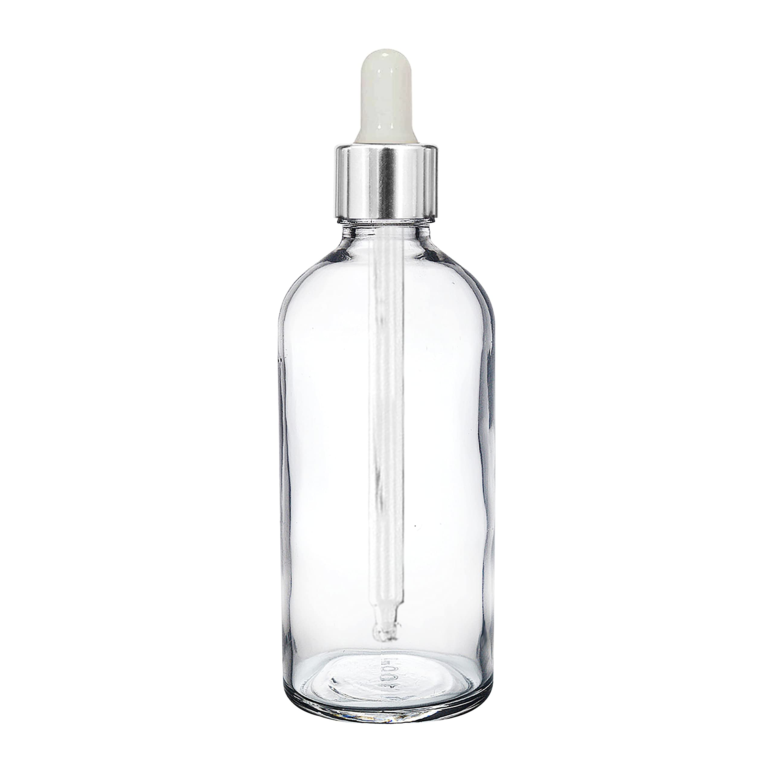 NSB Herbals 100ml Clear Round Empty Glass Bottle with Glass Dropper & Silver Ring - Refillable Essential Oil & Perfume Container (Pack of 1) | Perfect for DIY Aromatherapy, Travel Size Liquids & Homemade Beauty Products