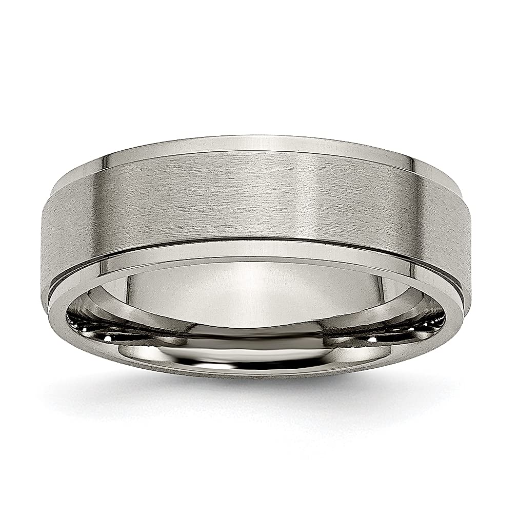 ICE CARATS 7mm Titanium Ridged Edge Band Ring for Men - Classic Flat Wedding Ring, Durable & Hypoallergenic Jewelry - Perfect Gift for Dad, Husband, Boyfriend - Ideal for Weddings, Anniversaries, and Everyday Wear