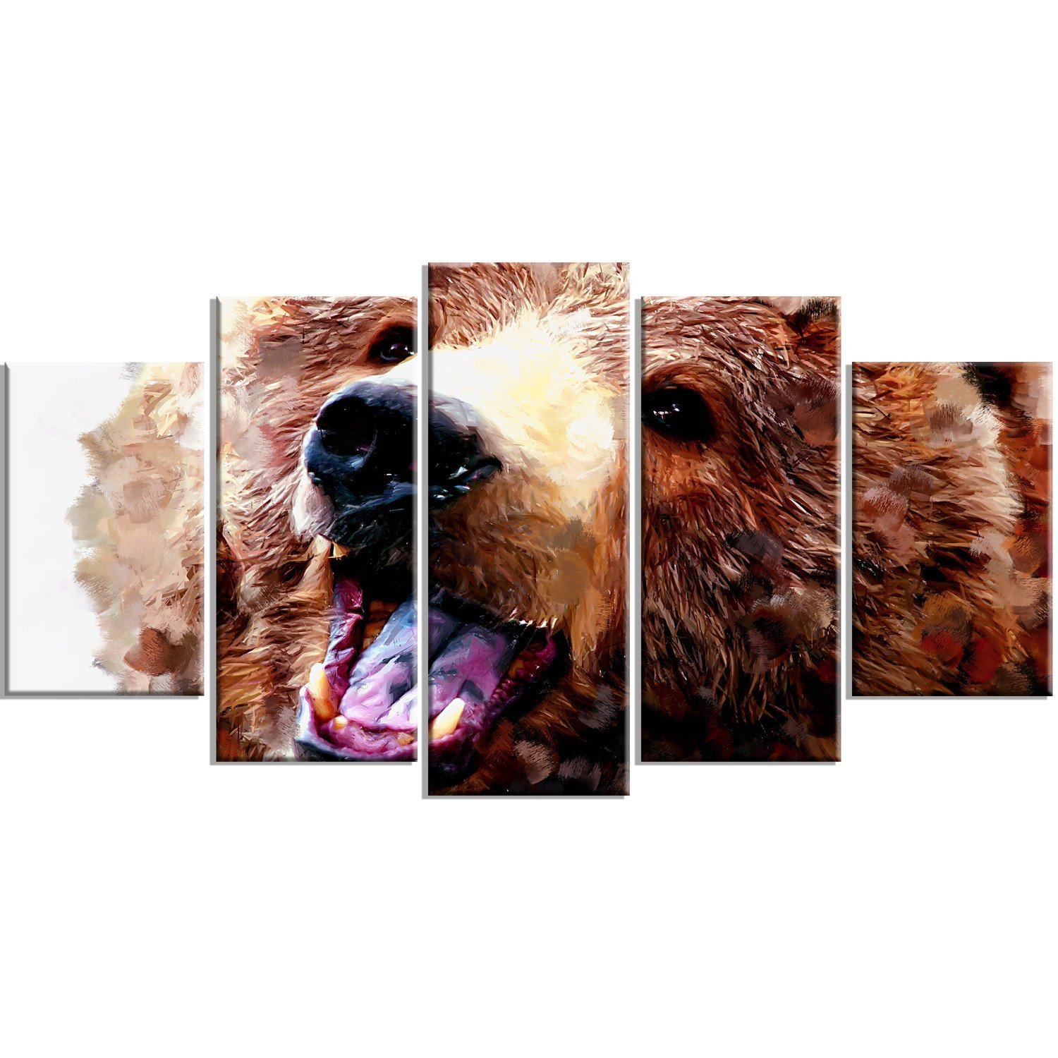 Designart PT2338-373 Happy Brown Bear Large Animal Canvas Wall Art - 32x60 Inches Stretched Framed Painting for Living Room, Bedroom & Office Decor
