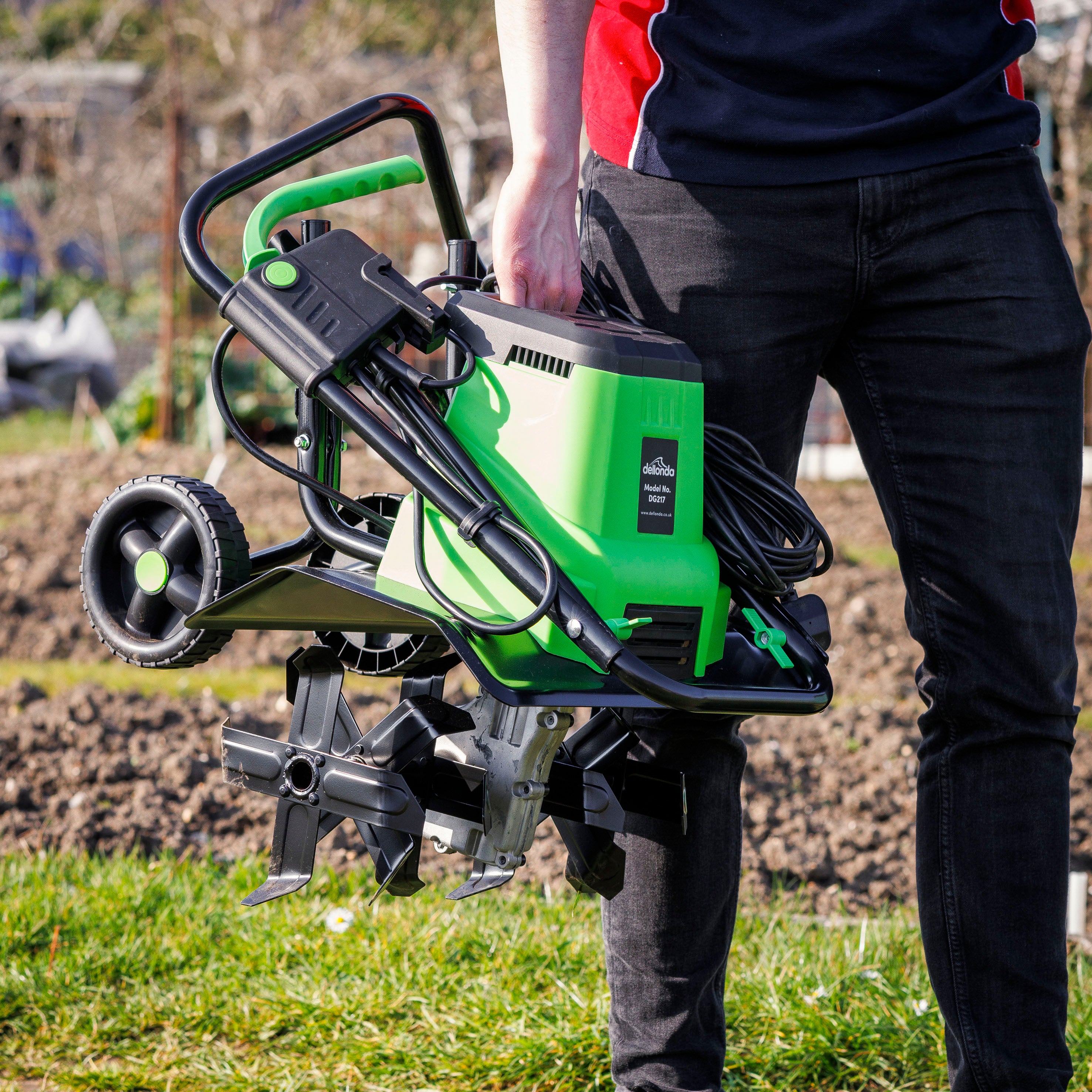 1500W Electric Tiller Cultivator - 40cm Working Width, 6 Steel Blades, 10m Power Cord - Heavy Duty Garden Soil Cultivator for Planting, Weeding & Landscaping (Model DG217)