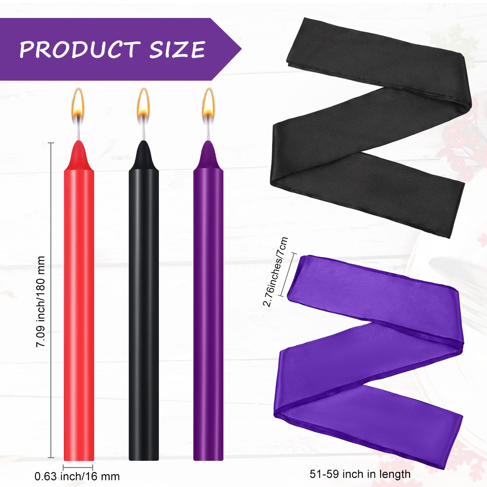 8 Pcs Low Temperature Romantic Drip Wax Candles with Silk Blindfold - Satin Eye Mask for Couples, Sensual Massage & Bedroom Play (Purple, Black) - Perfect for Date Nights, Spa Relaxation & Sensory Exploration