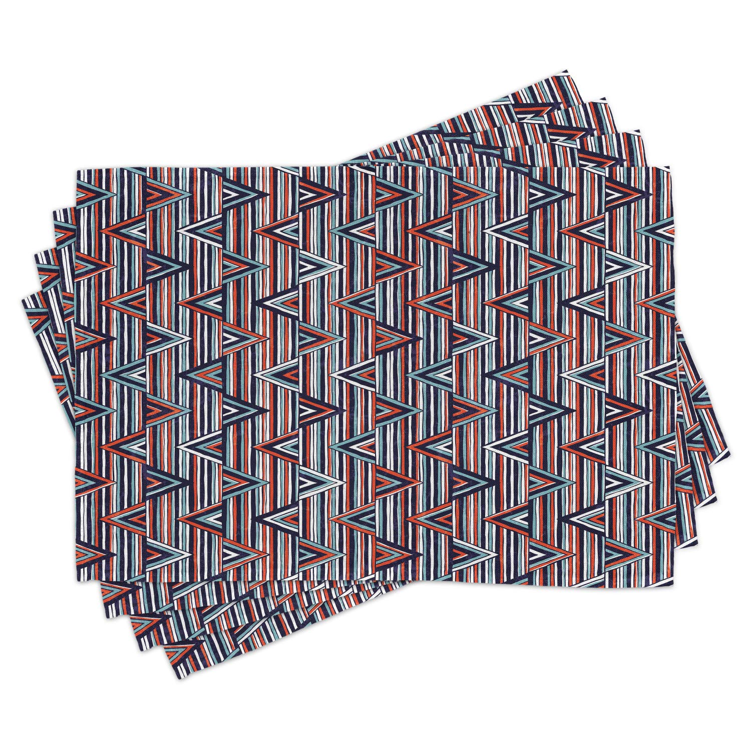 Ambesonne Tribal Placemats Set of 4 - Striped Abstract Pattern with Creative Triangles Design - Washable Fabric Table Mats for Dining Room & Kitchen Decor in Cinnamon Black Teal - Perfect for Dinner Parties, Holiday Gatherings & Everyday Meals