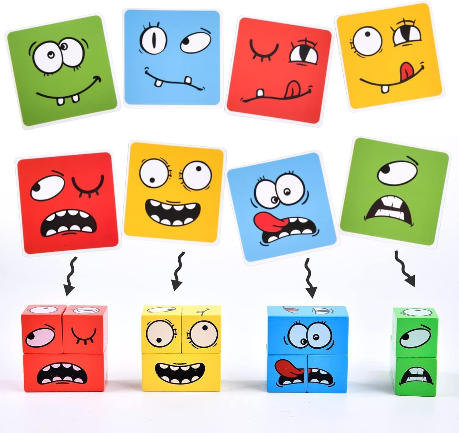 Toy Imagine Cube Face Game - Fun & Educational Puzzle for Kids Ages 3+ | 4 Colorful Cubes & Matching Cards | Memory & Recognition Skill Development | Perfect for Preschool Learning, Family Game Night & Travel Activities