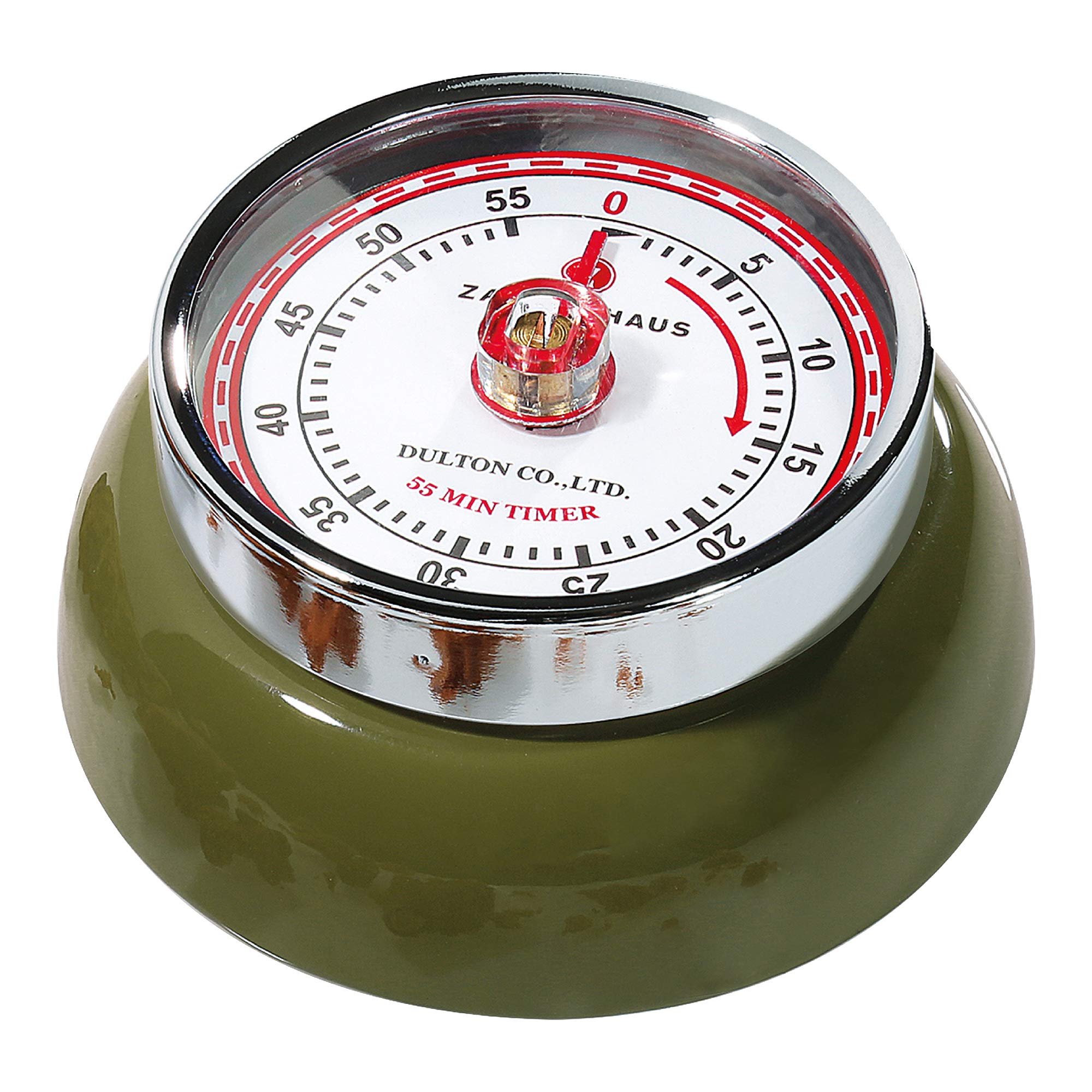 Zassenhaus Magnetic Retro 60 Minute Kitchen Timer - 2.75 Inch Olive Green - Perfect for Cooking, Baking, and Classroom Activities