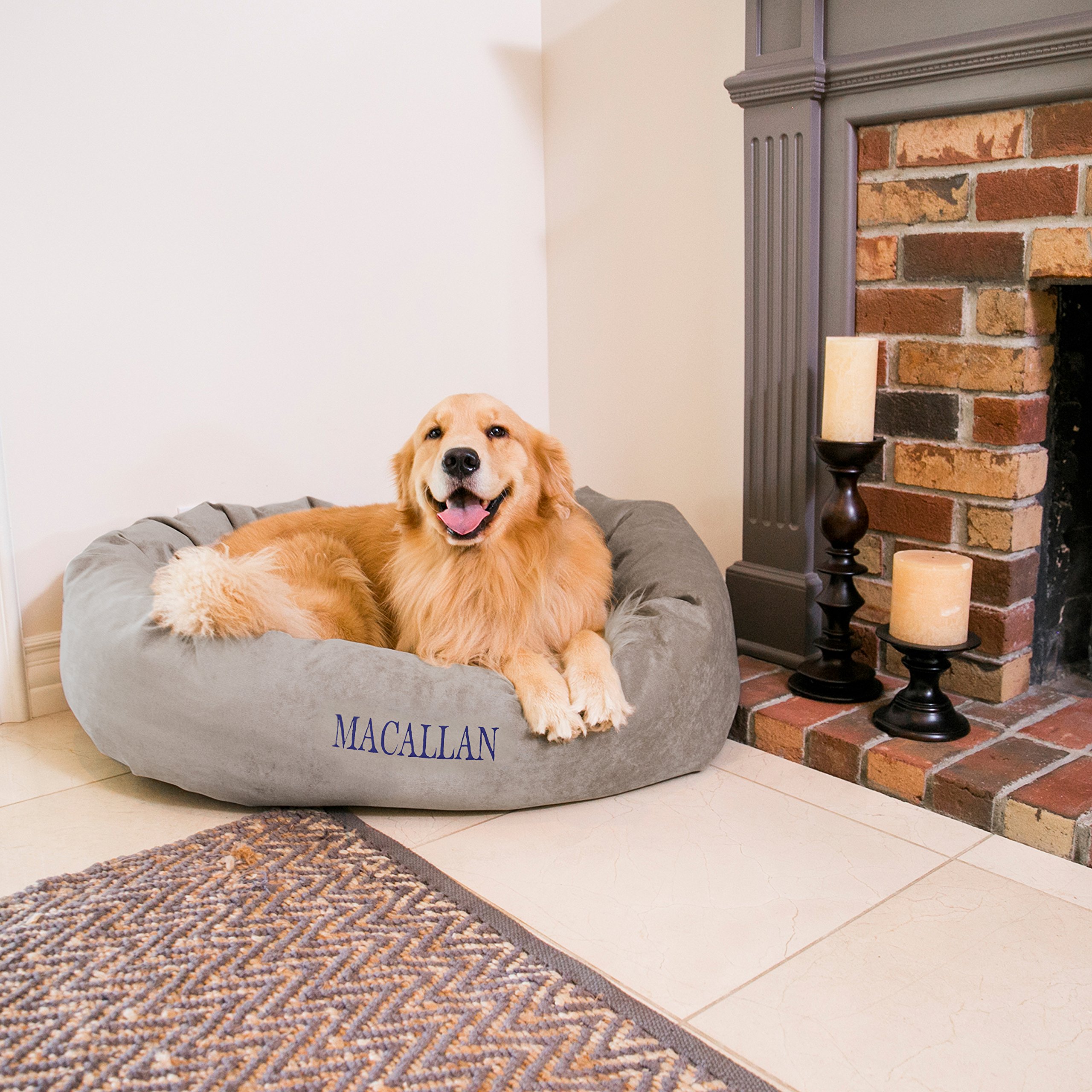 Majestic Pet Personalized Bagel Dog Bed - Machine Washable Soft Comfortable Sleeping Mat with Durable Support - Custom Embroidered Pet Bed with Replaceable Covers - Medium Silver Grey for Small to Medium Dogs - Perfect for Living Room, Bedroom or Pet Travel