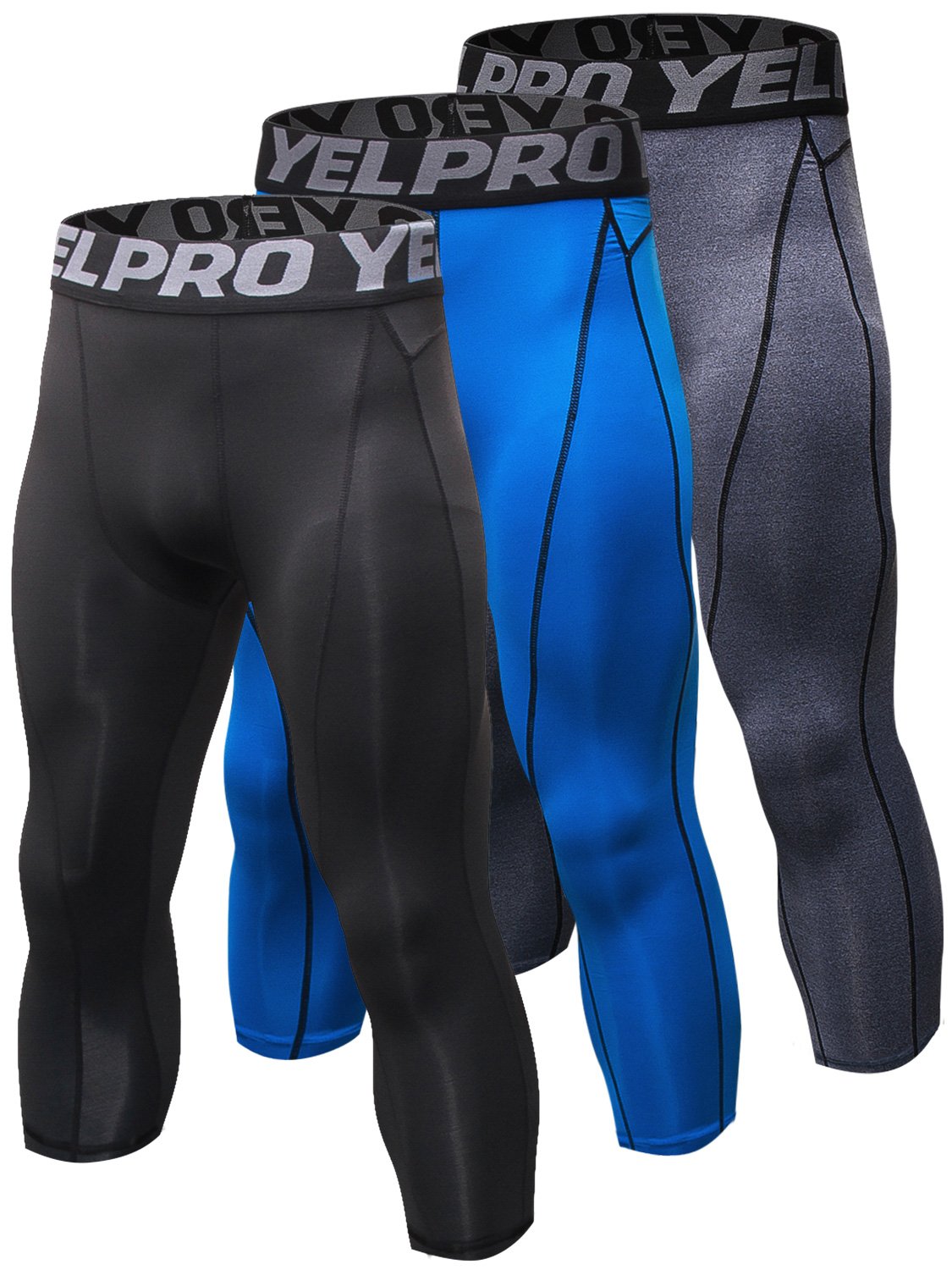 Yuerlian Men's 3/4 Compression Pants - Cool Dry Workout Leggings for Running, Sports & Training - Breathable Baselayer Capri Tights for Gym, Jogging & Outdoor Activities