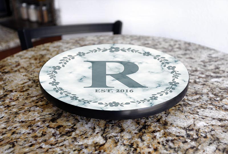 Personalized Marble Monogram Lazy Susan Turntable - 3 Size Options - Handcrafted in USA - Perfect for Dining Tables, Kitchen Countertops & Entertaining