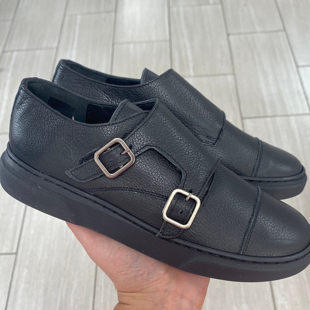 Blublonc Black Captoe Dress Sneakers for Men - Comfortable & Stylish Casual Shoes for Office, Wedding & Formal Events