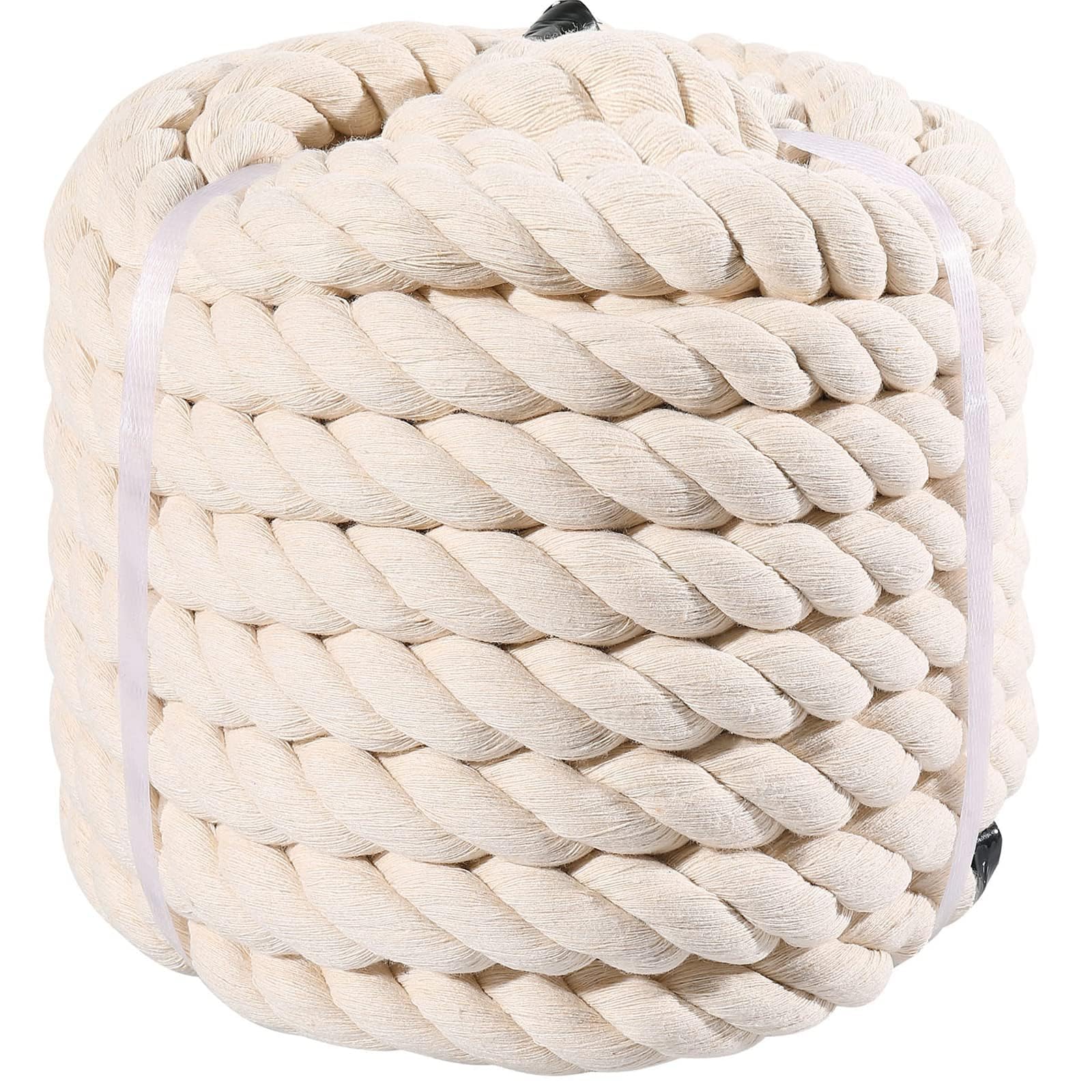 1.5 Inch Thick Natural White Cotton Rope - 50 Feet Heavy Duty Twisted Rope for DIY Crafts, Hammocks, Tug of War, Home Decor & Outdoor Hanging | Perfect for Macrame, Wall Hangings & Backyard Games