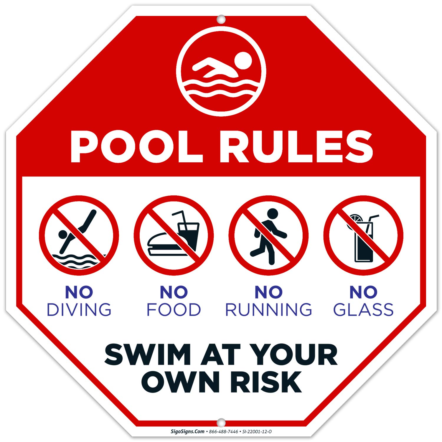 Pool Rules Sign - 12x12 Inches Rust-Free .040 Aluminum, Fade-Resistant, Made in USA - Perfect for Backyard Pools, Community Pools & Water Safety