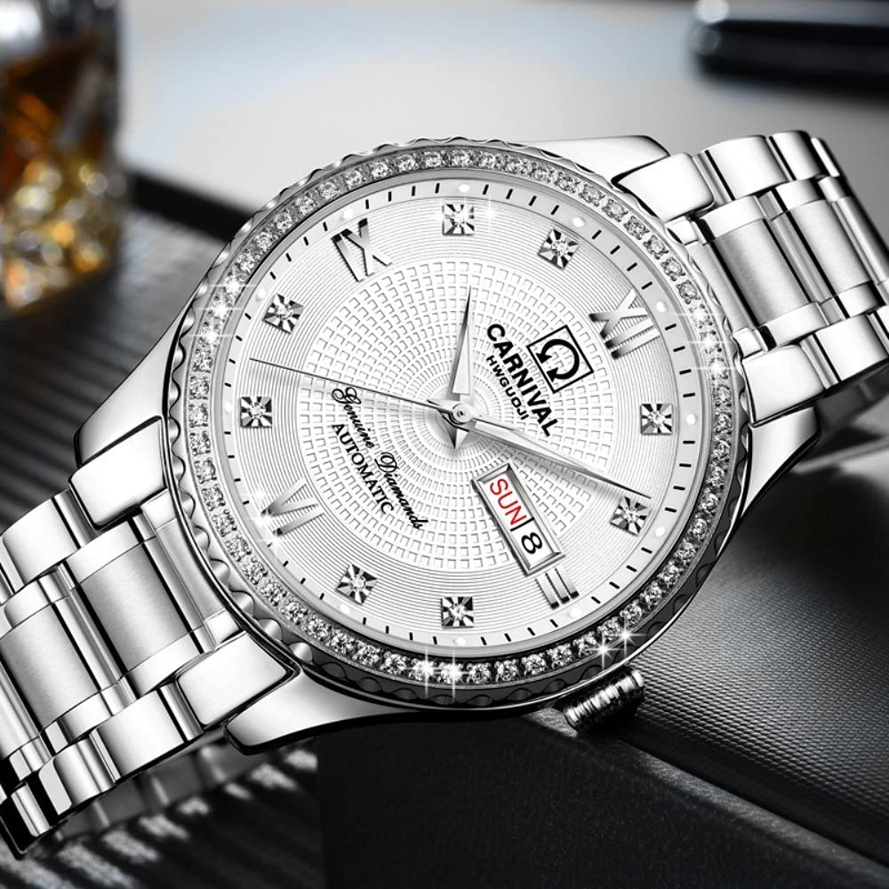 Luxury MASTOP Automatic Watches for Men - Gold & Silver Stainless Steel Dress Watch with Diamond Accents | Perfect for Business, Formal Events & Gift Giving