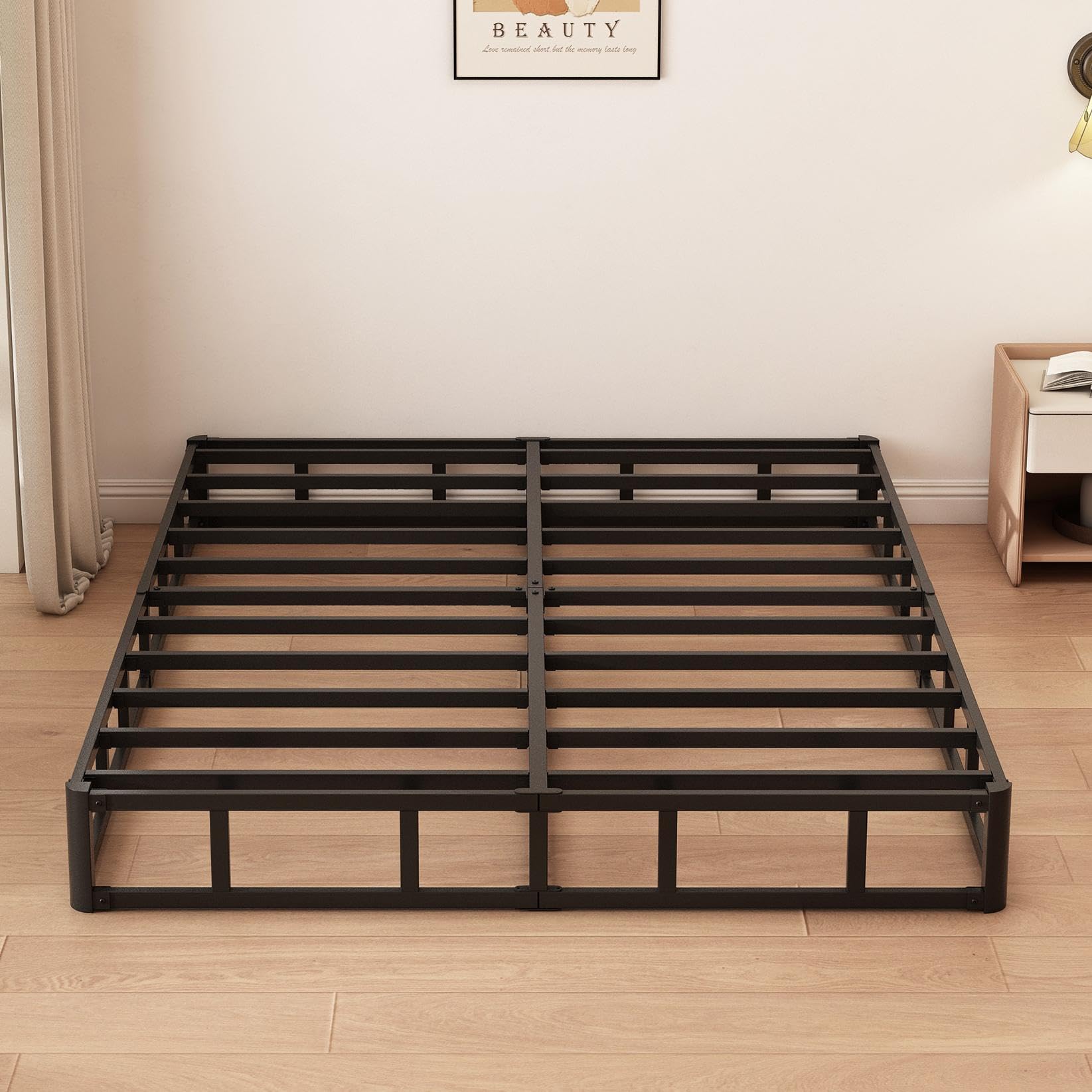 7 Inch King Box Spring - Heavy Duty Metal Bed Base with Fabric Cover, Sturdy Mattress Foundation - Easy Assembly, Noise Free Support - Black - Perfect for Master Bedrooms & Guest Rooms