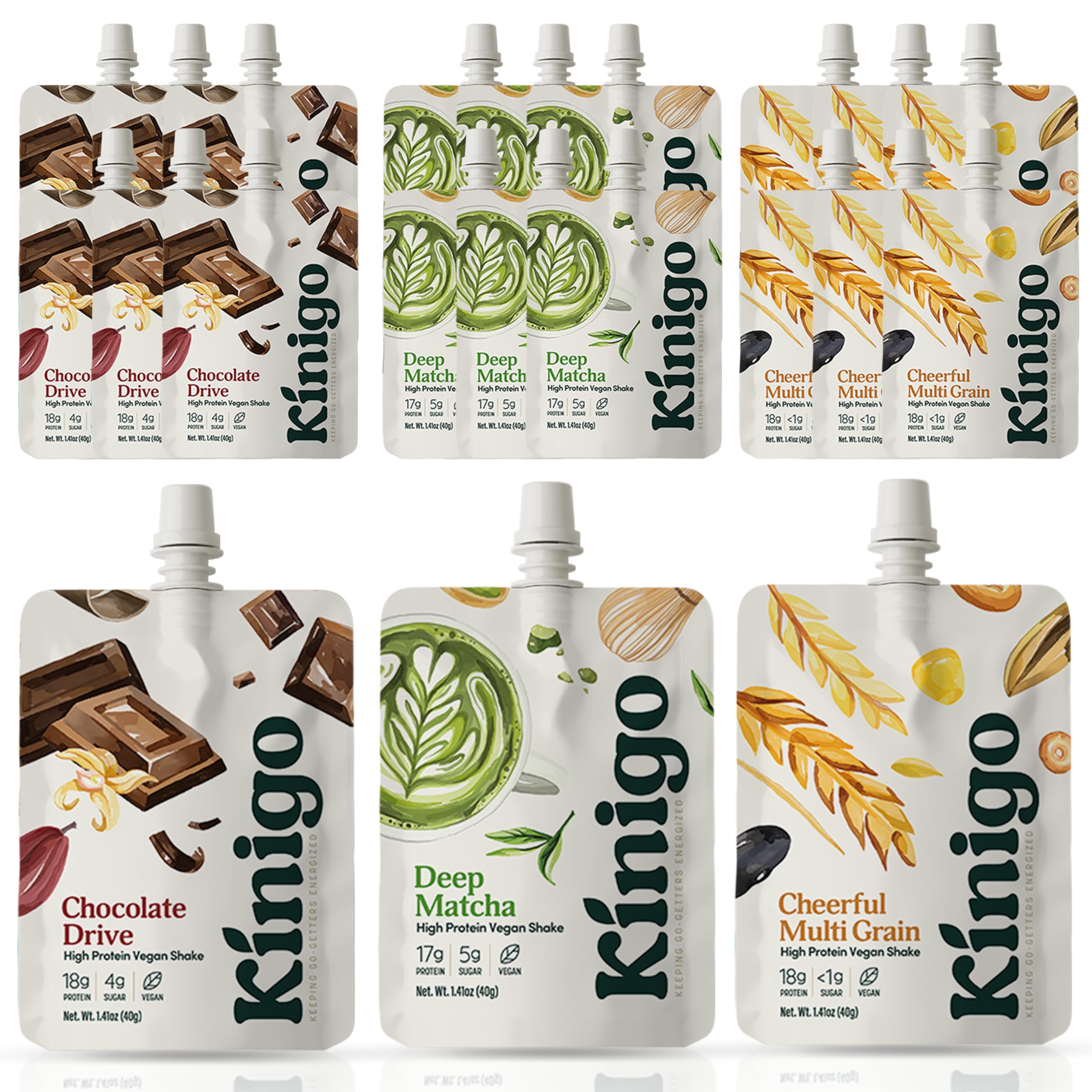 Vegan High Protein Powder for Meal Replacement Shakes - Korean Flavors Misugaru, Matcha & Chocolate - Plant-Based Protein Shake Mix for Breakfast & Post-Workout - 14+1 Pouches (3 Flavor Sampler) | Perfect for Busy Mornings, Gym Recovery & Healthy Snacking
