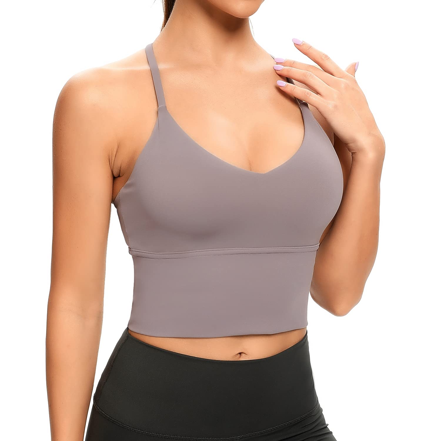 Lemedy Women's Sports Bras - Strappy Longline Fitness Padded Workout Yoga Running Crop Tank Tops - Comfortable Support for Gym, Yoga & Running Activities
