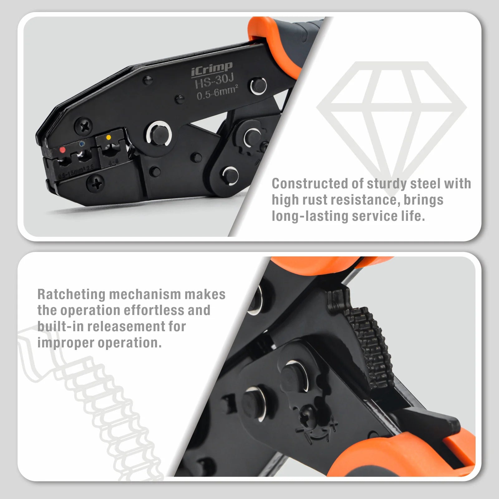 Professional Ratchet Wire Crimping Tool Kit for 0.5-35mm² Insulated & Non-Insulated Terminals - Includes Wire Stripper & Cutter - Perfect for Electrical Wiring, Automotive Repairs & DIY Projects