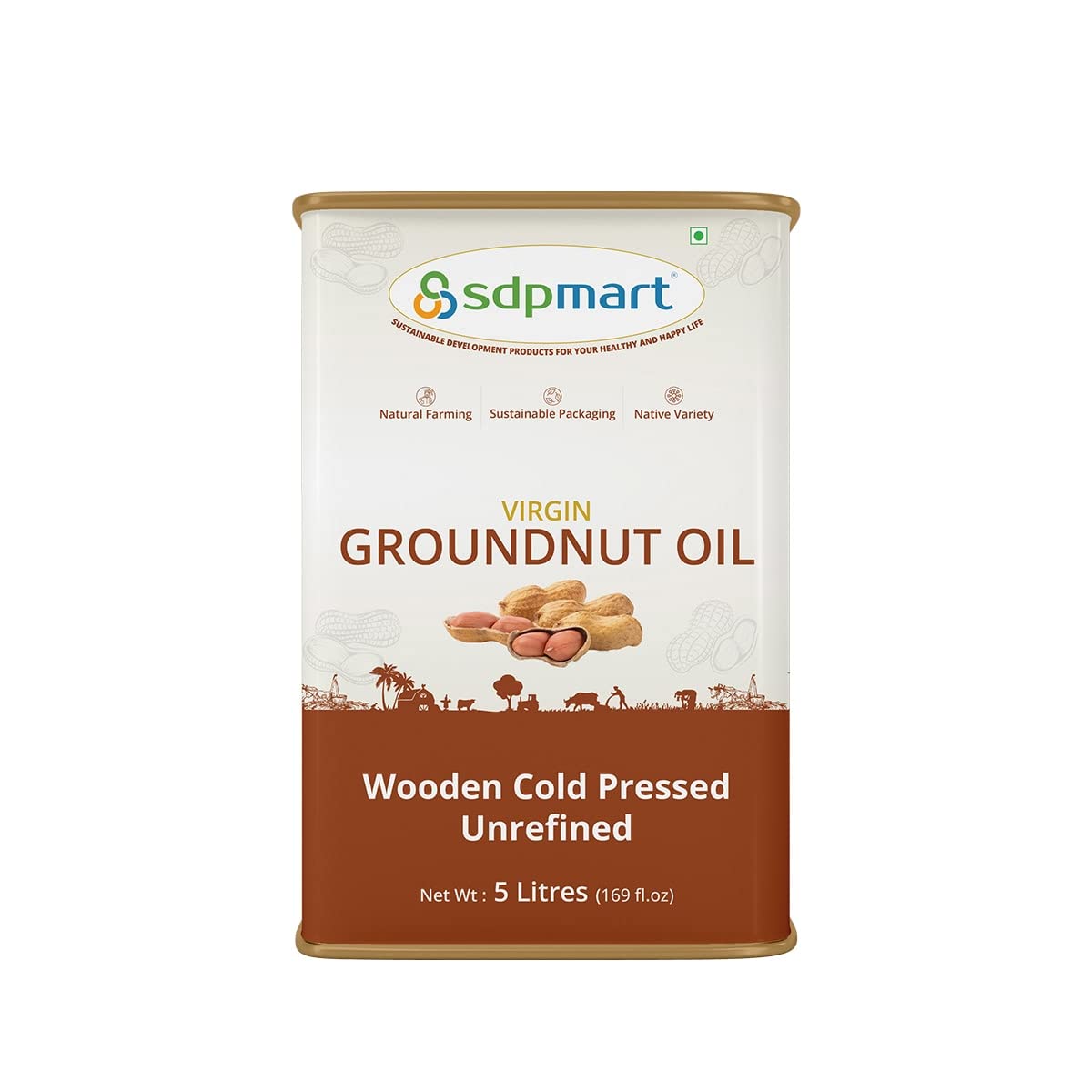 Cold Pressed Virgin Peanut Oil - 5 Liter | 100% Pure Chekku Oil for Cooking, Frying & Salad Dressing | Natural Unrefined Groundnut Oil for Healthy Recipes