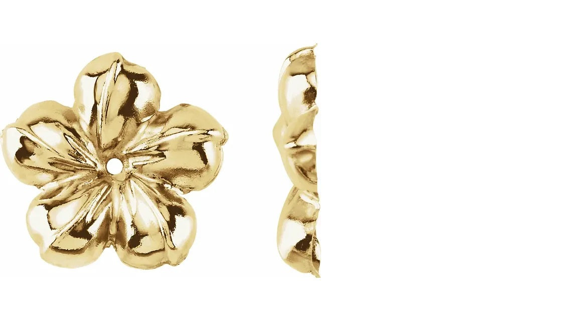 14K Yellow Gold Flower Earring Jackets - Elegant Floral Stud Earrings for Women - Perfect for Weddings, Parties & Everyday Wear