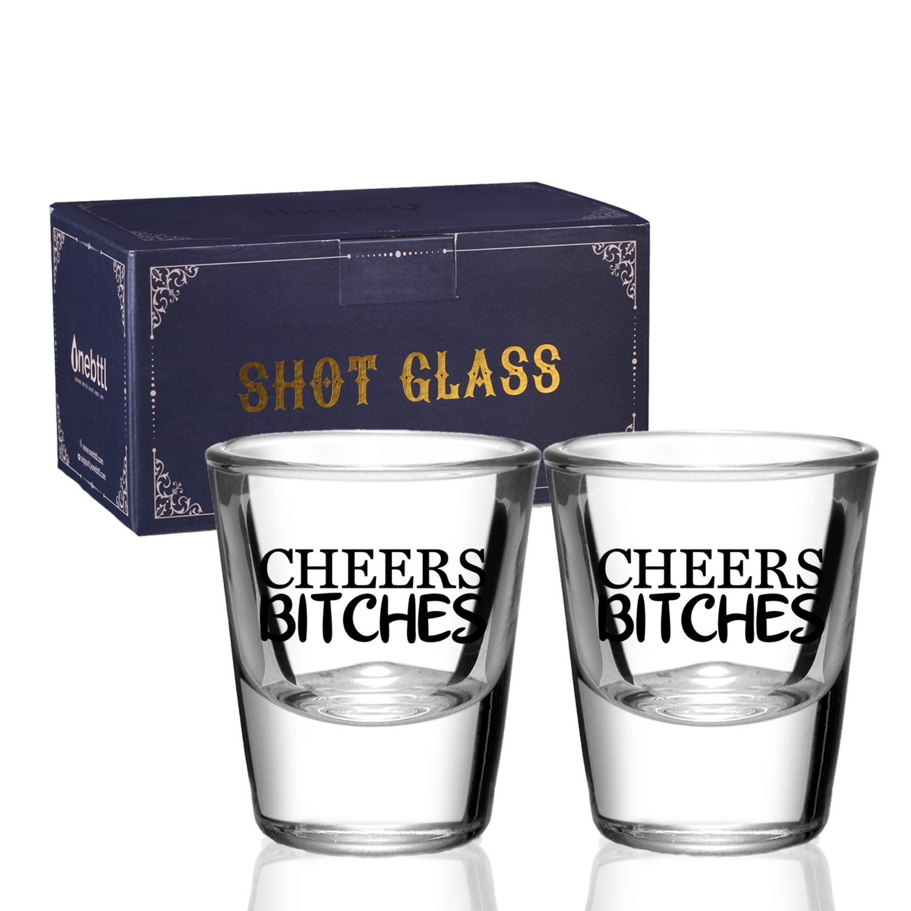 2-Pack Funny Shot Glasses Set - Heavy Base 1.5oz Drinking Glasses for Men & Women - Perfect Birthday/Christmas Gift for Parties, Bachelor/Bachelorette & Bar Nights - Onebttl