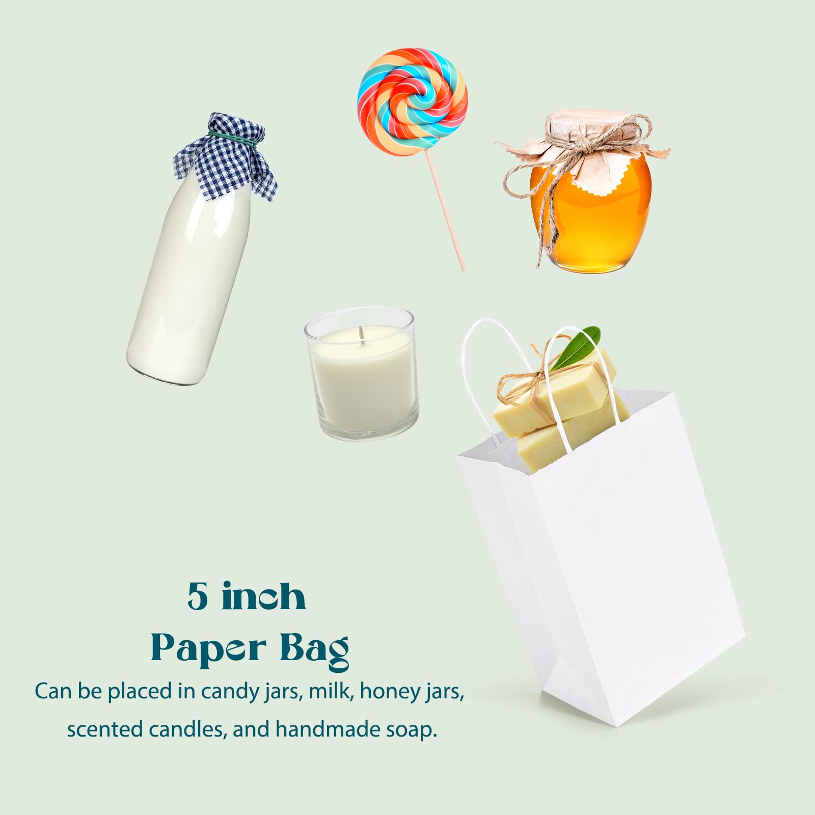 Premium White Kraft Paper Gift Bags with Handles - 5.25