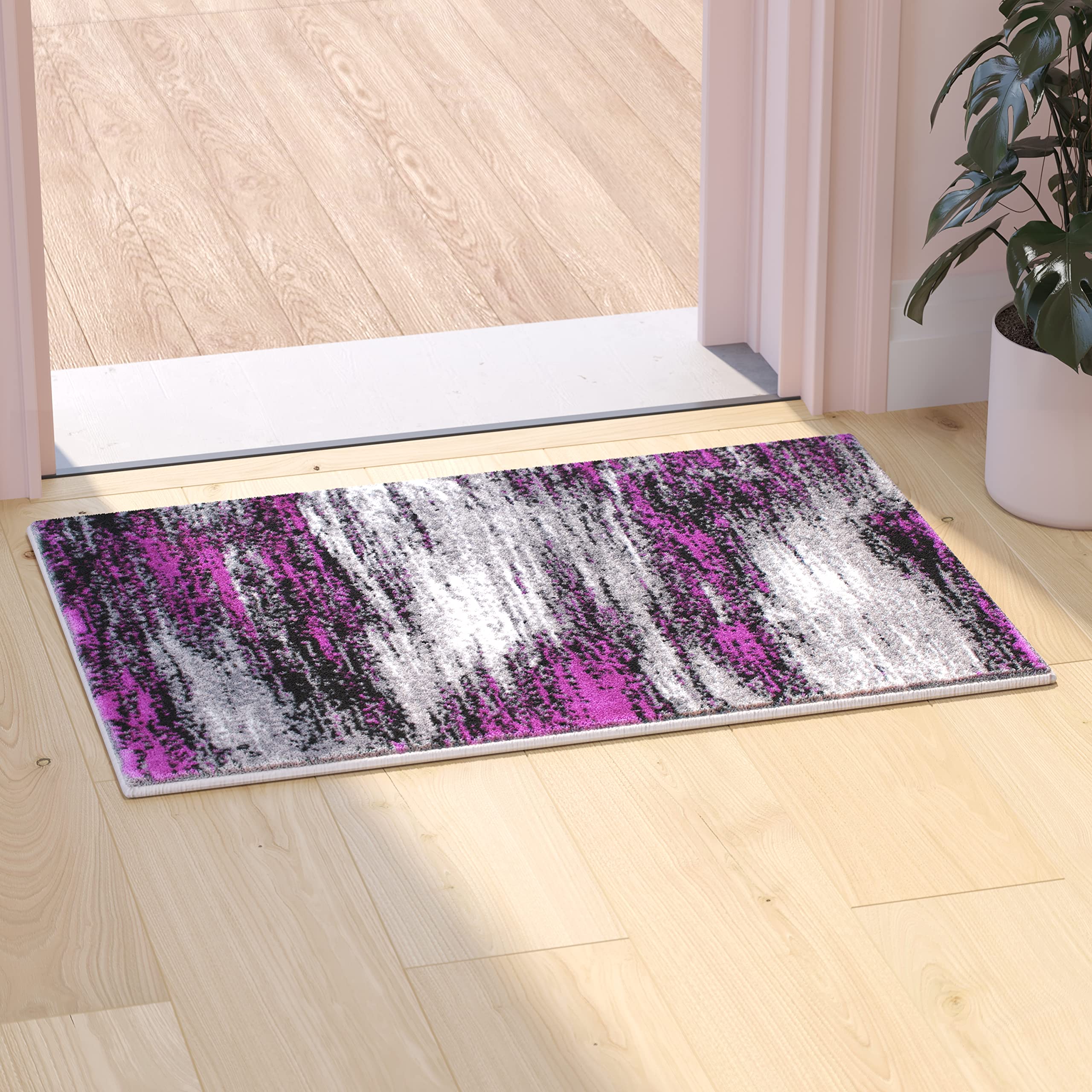 Flash Furniture Rylan Collection Scraped Pattern High Pile Purple Olefin Area Rug 2' x 3' with Jute Backing - Soft Plush Rug for Hallway, Entryway, Bedroom & Living Room Decor