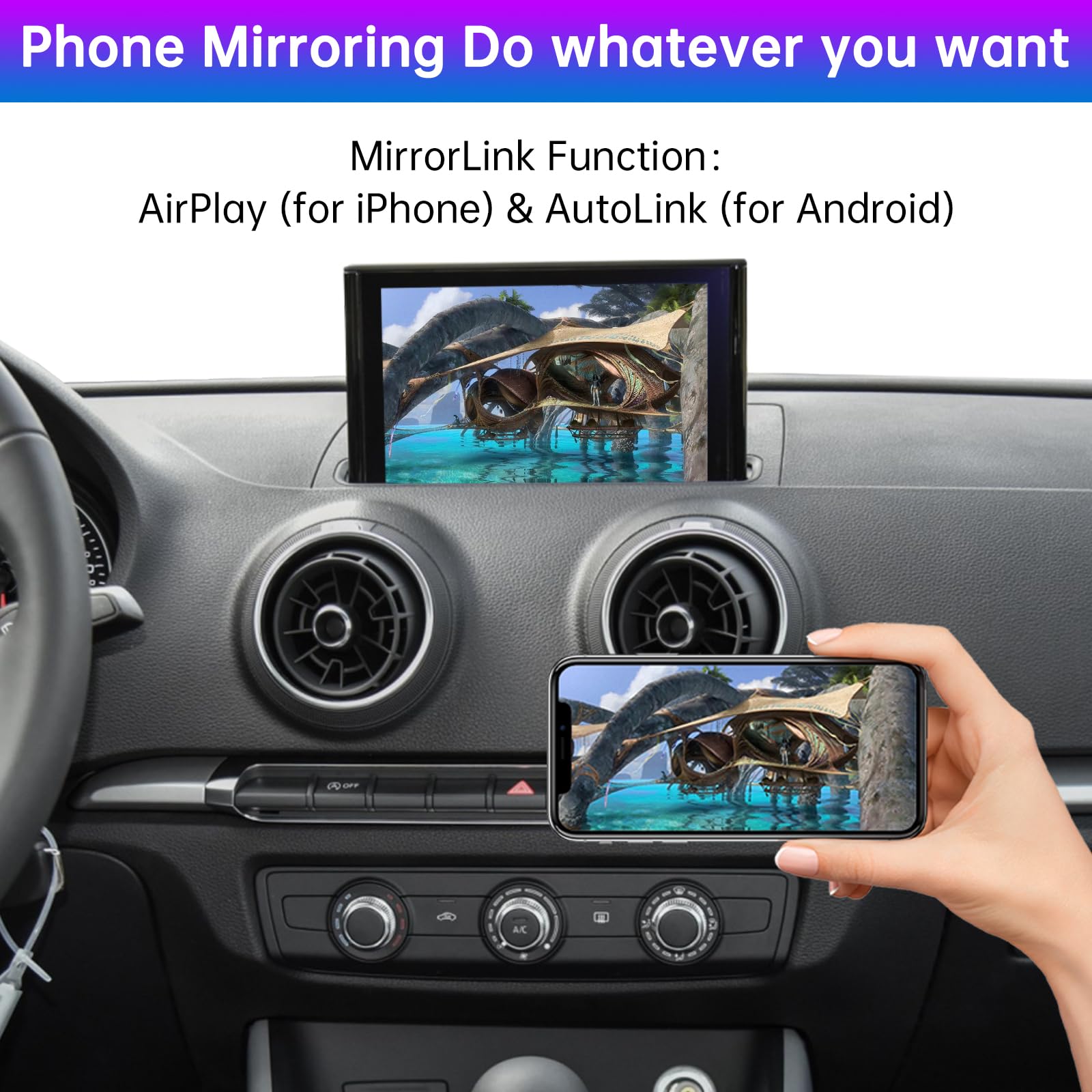 Road Top Wireless CarPlay & Android Auto Retrofit Kit for Audi A3 2013-2018 | Plug & Play Decoder with Mirror Link, Backup Camera & Navigation | Upgrade Your Driving Experience for Commuting & Road Trips
