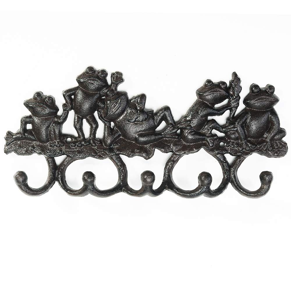 Decorative Cast Iron Wall Hanger with 5 Hooks - Frog Design Wall Mounted Organizer for Coats, Hats, Keys & Tools | Indoor/Outdoor Durable Storage Solution for Entryway, Garage, Garden & Mudroom