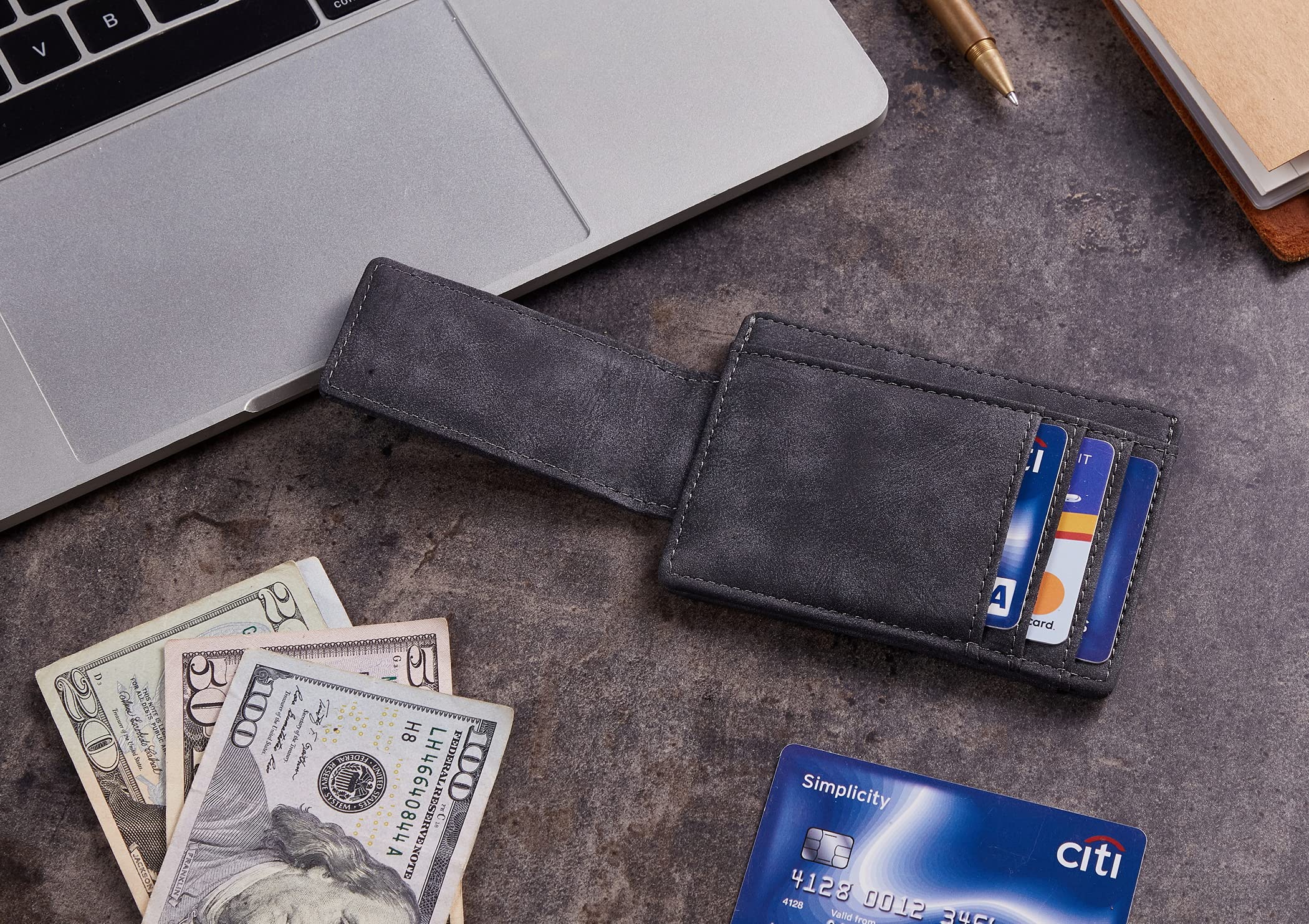 Slim Minimalist Leather Wallet for Men with Magnetic Money Clip - RFID Blocking Credit Card Holder - Front Pocket Wallet for Cash & Cards - Perfect for Travel, Business & Everyday Carry