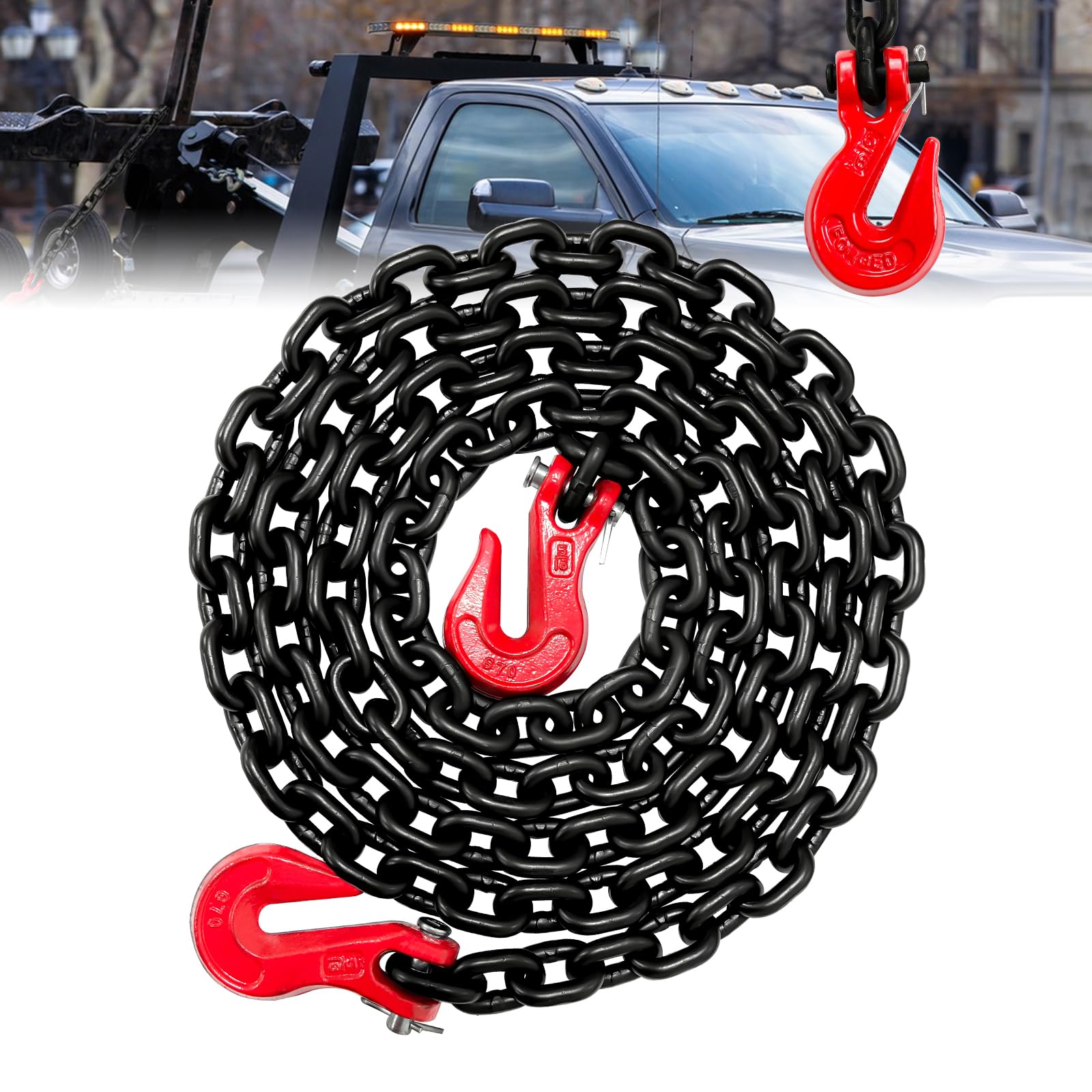 G80 5/16 Inch x 10 Foot Heavy Duty Transport Binder Chain - 4,900 lbs Safe Working Load with Clevis Grab Hooks | Towing Chain for Trucks, Trailers & Equipment | Ideal for Transporting, Towing & Securing Loads | Durable Trucker's Chain for Professional Use