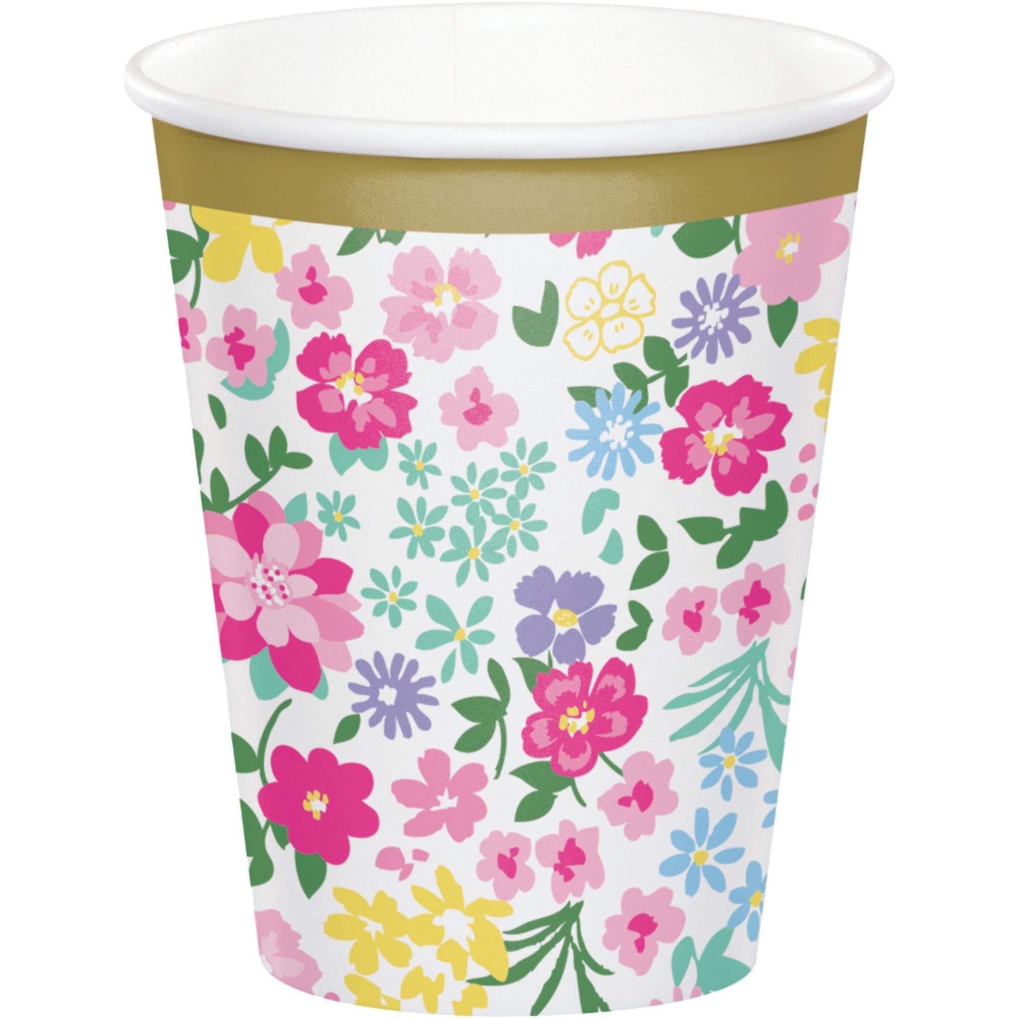 96-Pack Pink & Green Floral Tea Party Cups - 3.75
