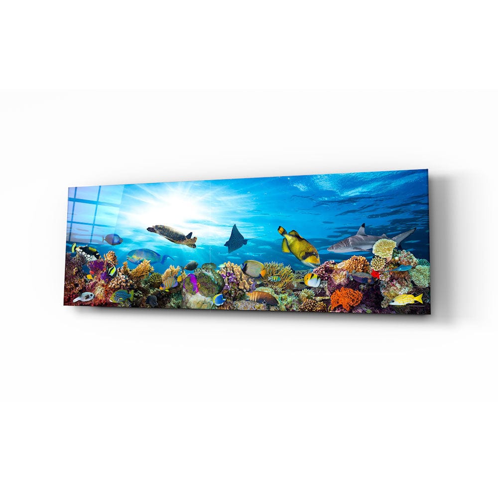Aqua Panoramic Glass Wall Art - Modern Ocean Themed Home Decor for Living Room, Bedroom & Office - Perfect for Coastal, Beach & Nautical Interior Design Styles