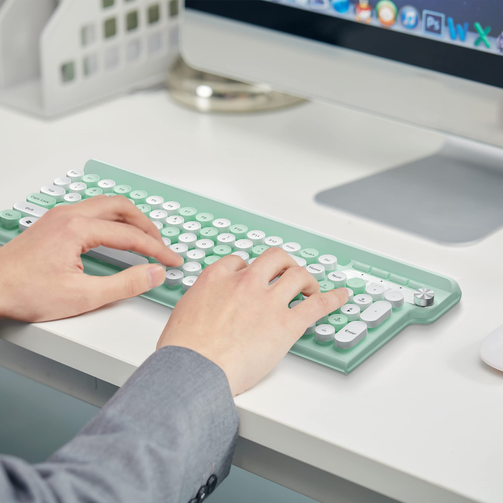 Wireless Keyboard with Phone Stand - Ergonomic Wireless Computer Keyboard for Laptop/PC, Ideal for Home Office, Gaming, and Remote Work
