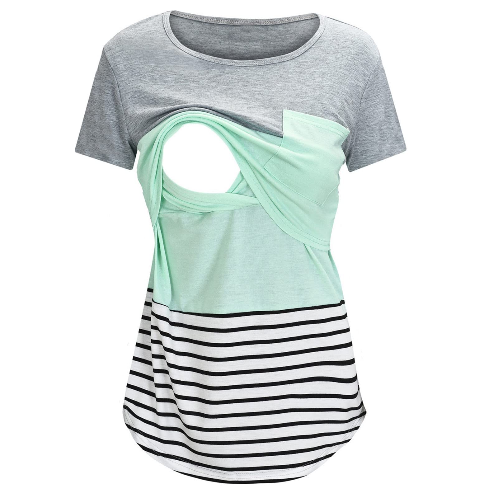 **Maternity Nursing Top for Women - Striped Short Sleeve Breastfeeding Shirt | Comfortable Pregnancy Blouse for Nursing Moms, Work & Everyday Wear**