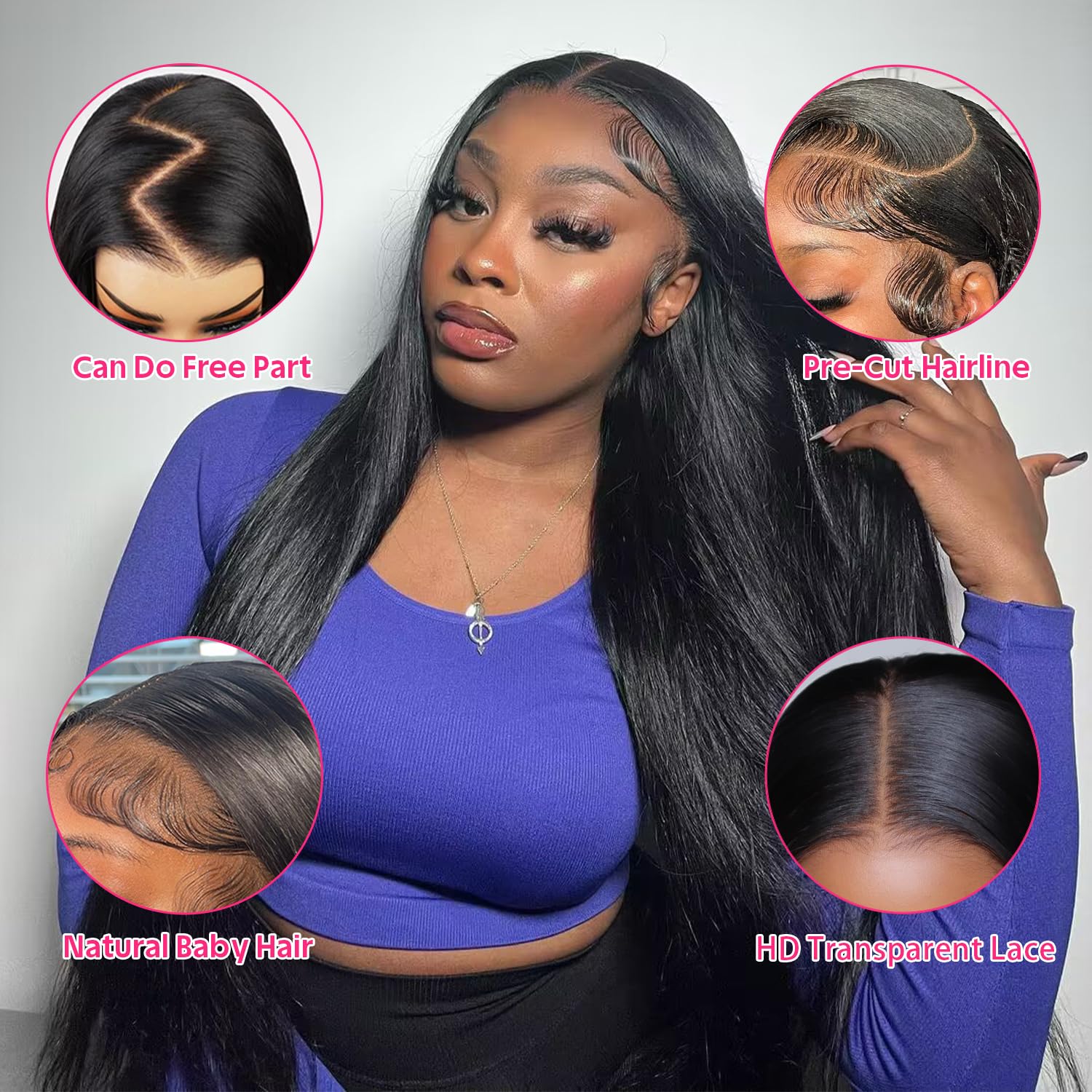 30 Inch Glueless Human Hair Wigs with Pre Plucked HD Lace Front & Bleached Knots - Straight Lace Closure Wig for Natural Look | Perfect for Daily Wear, Cosplay, and Special Occasions