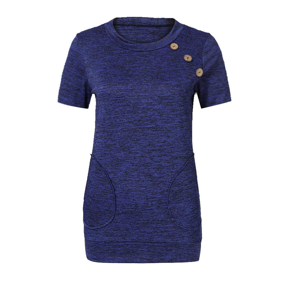 Women's Casual Short Sleeve Button Down Blouse - Solid Color Round Neck Summer Top for Work, Date Night & Everyday Wear