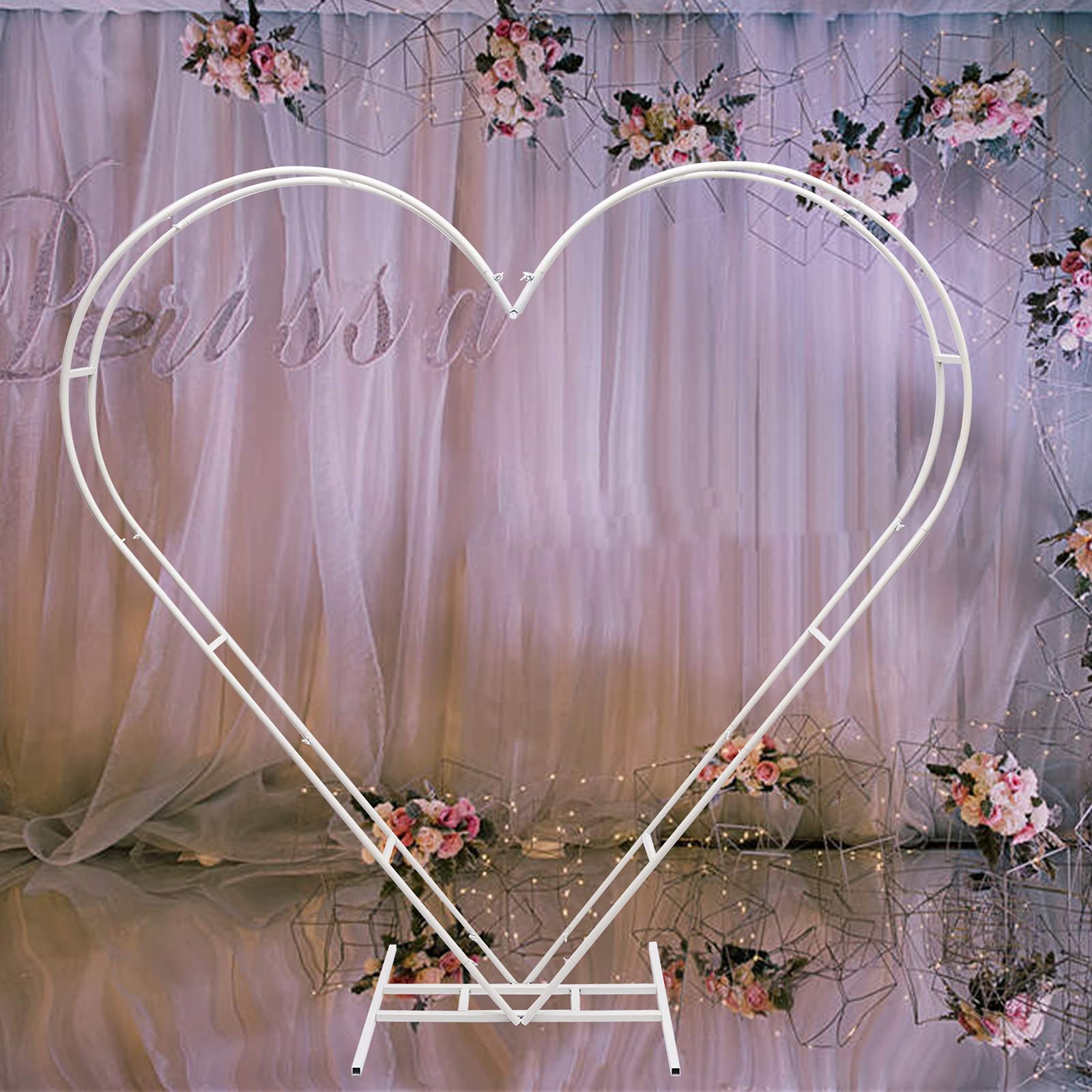 2M Decorative Heart Shaped Wedding Arch Stand with Metal Base - Photo Booth Backdrop for Wedding Ceremony, Reception, Birthday Party - Outdoor Garden Event Decor for Romantic Celebrations