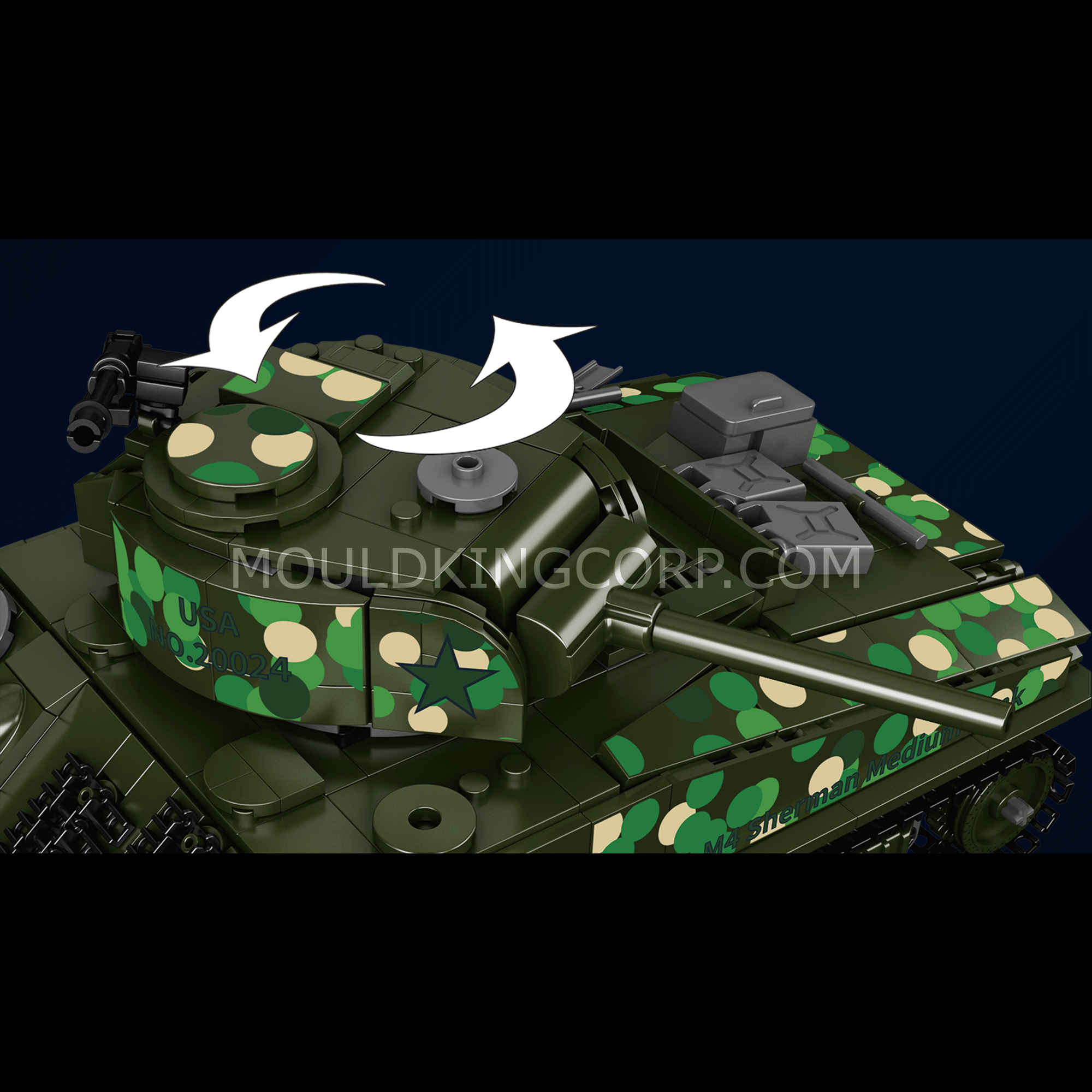 MOULD KING 20024 M4 Sherman Tank Remote Control Building Blocks Set - 950 PCS Military Model Kit for Adults & Teens | DIY Construction Toy for Collectors, Gift for Tank Enthusiasts | Battlefield Display & STEM Learning Activity
