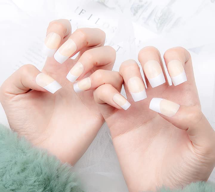 FASHION STORM® 12-Piece Natural French Short False Nails Kit - Acrylic Classic Fake Nails with 12 Glue Tabs, Full Cover Nail Art Decoration for Women - Perfect for Daily Wear, Parties, and Special Occasions (Natural Nude)
