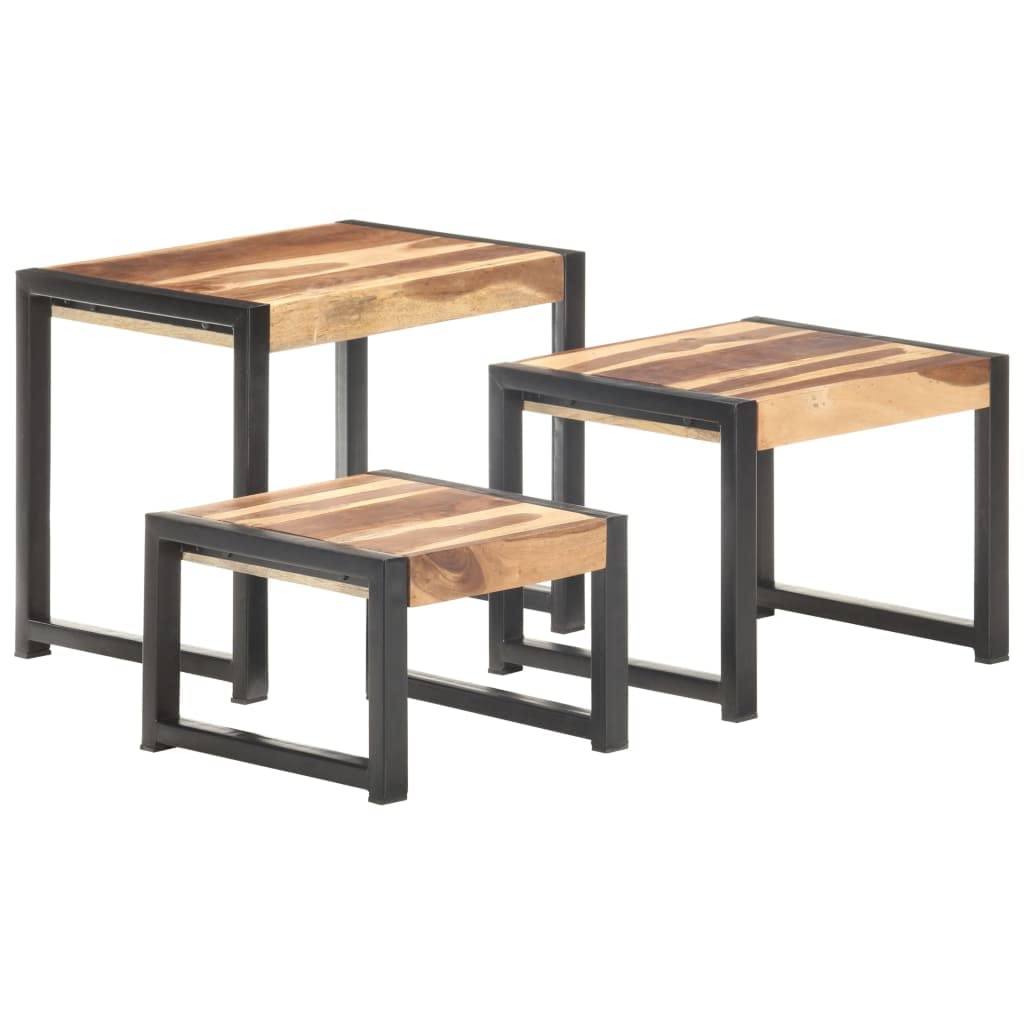 Modern End Table Set of 3 - Solid Sheesham Wood Nightstand & Nesting Tables for Living Room, Bedroom, Office - Perfect for Small Spaces, Coffee Table Alternatives & Bedside Storage