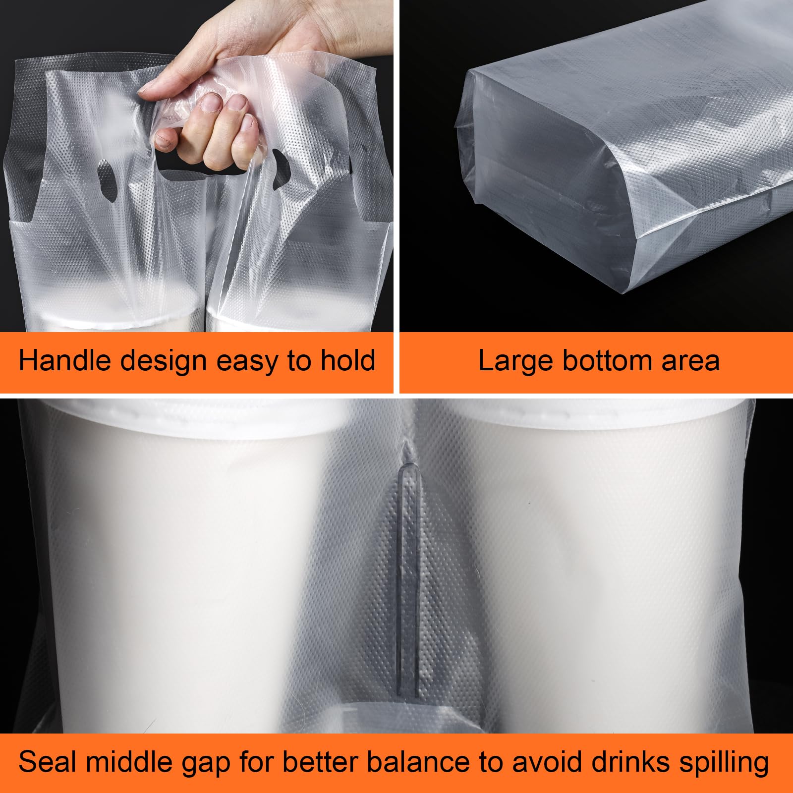 Clear Plastic Drink Carrier with Handle for Coffee, Tea & Juice - 600 Pack (2 Cup) - Perfect for Coffee Shops, Bars & Takeout Delivery - Durable & Portable Beverage Bags for Hot/Cold Drinks