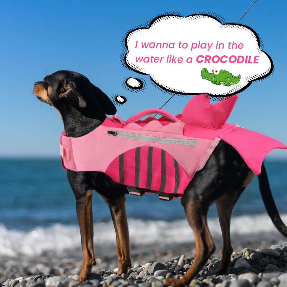 EMUST Dog Life Jacket - Shark Design Floating Vest with Pockets for Small Dogs, Swimming & Boating Safety Gear, Pink Size S - Perfect for Pool, Beach & Water Adventures