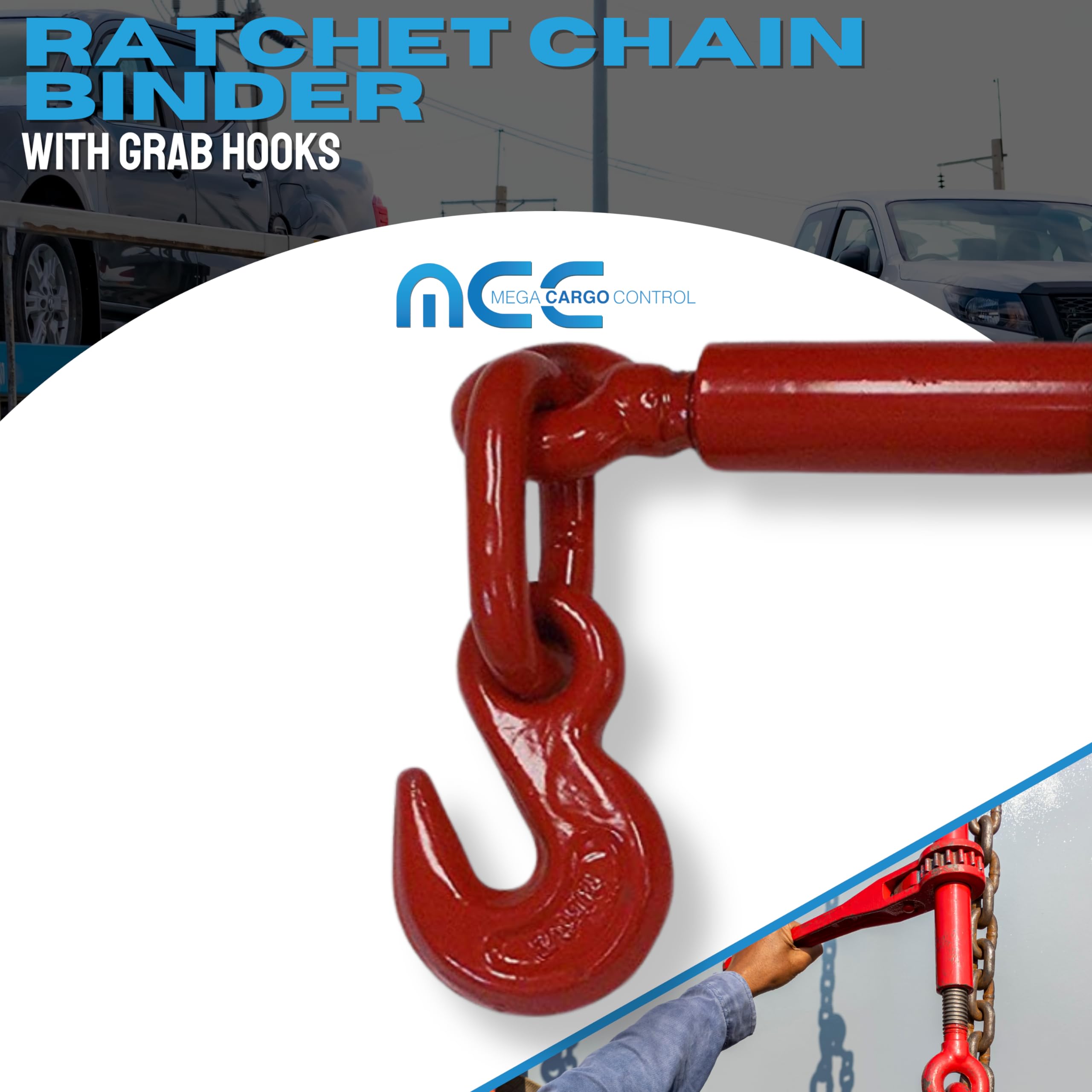 Heavy Duty Ratchet Chain Binder with Grab Hooks 5/16
